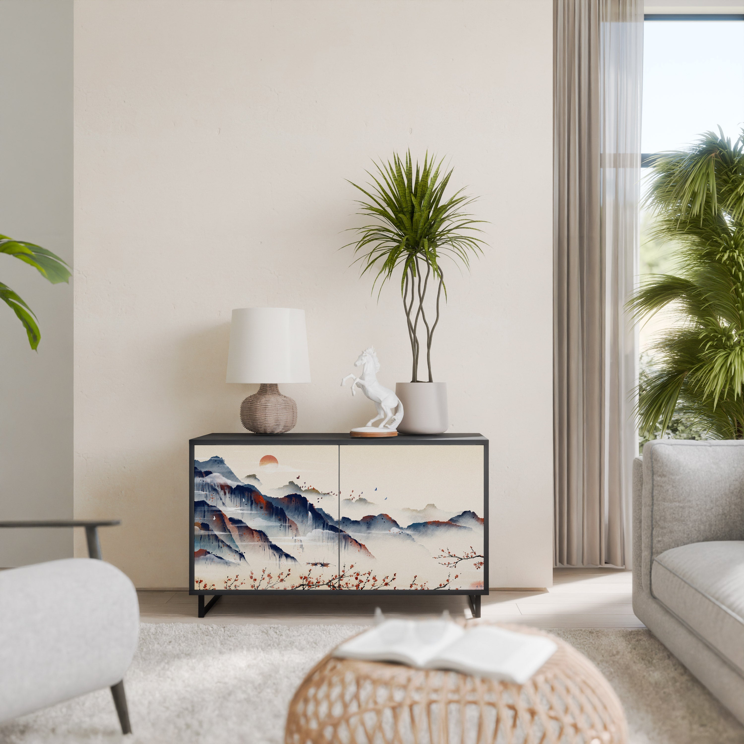JAPANESE LANDSCAPE Aparador de 2 Portas em Acabamento Preto