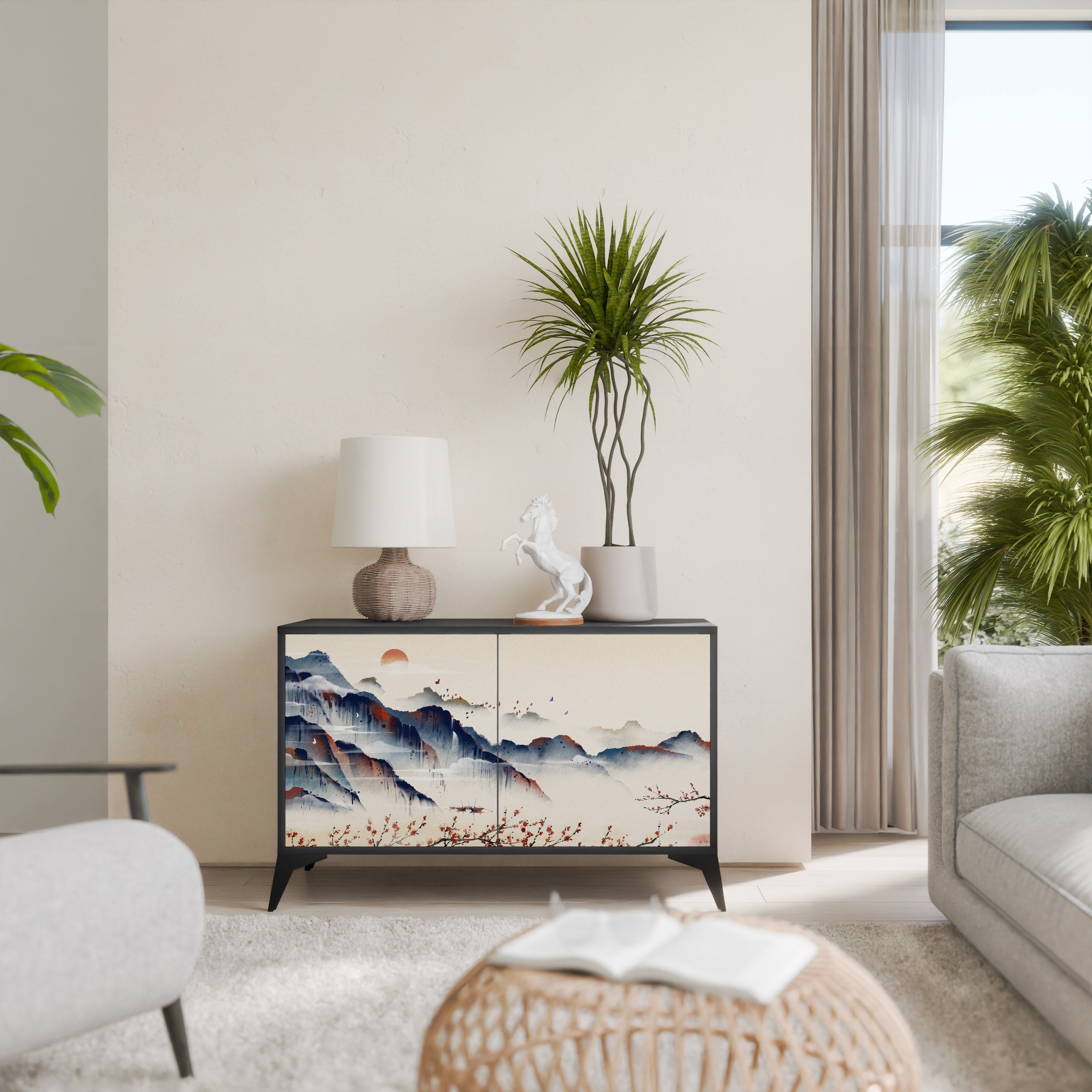 JAPANESE LANDSCAPE Aparador de 2 Portas em Acabamento Preto