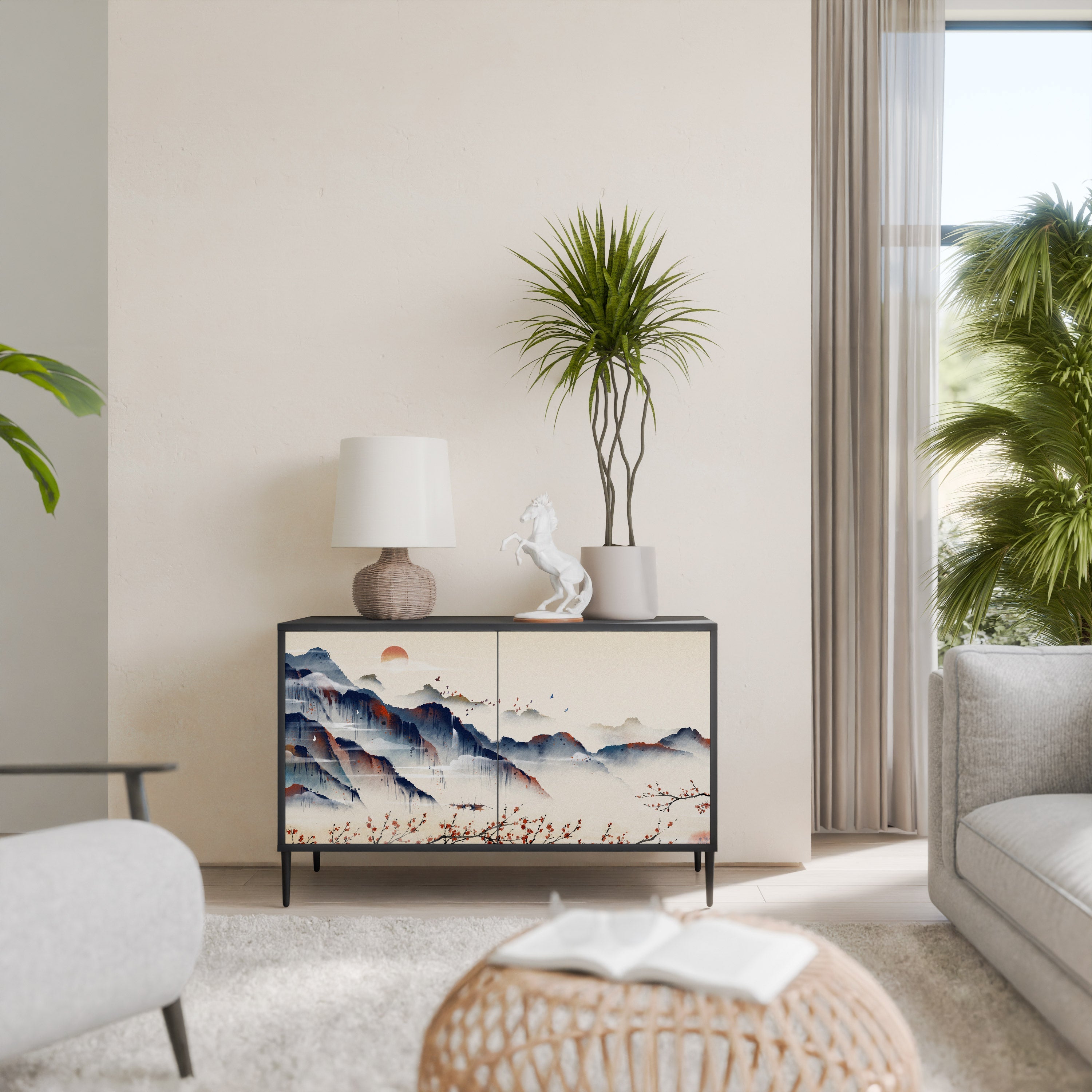 JAPANESE LANDSCAPE Aparador de 2 Portas em Acabamento Preto