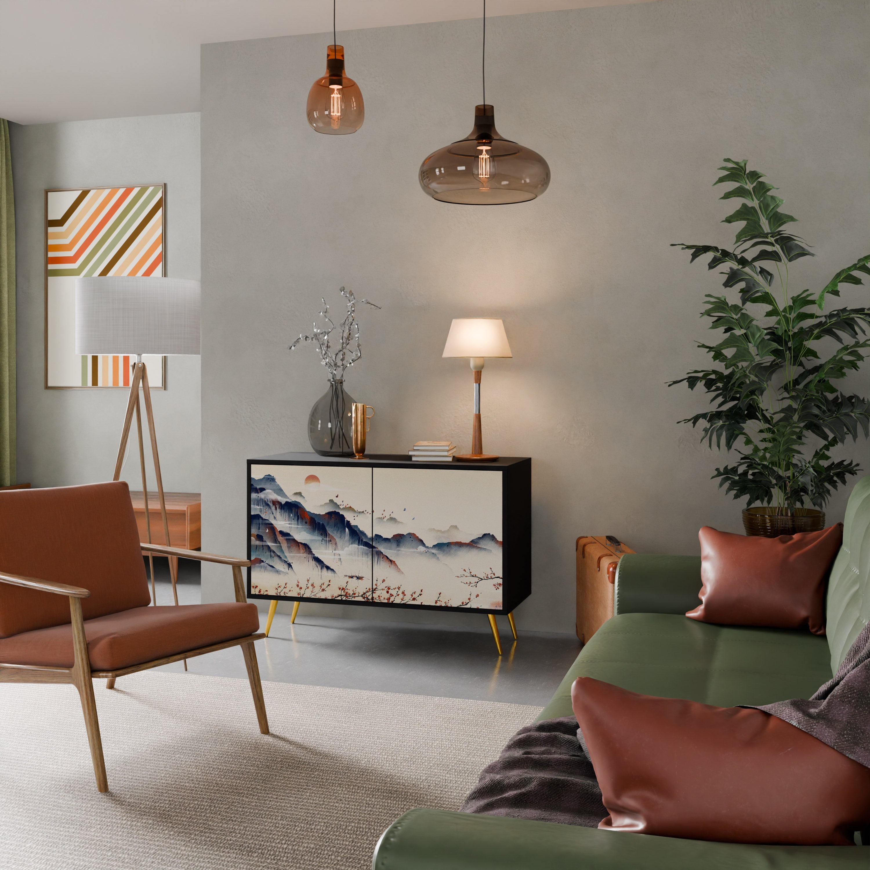 JAPANESE LANDSCAPE Aparador de 2 Portas em Acabamento Preto