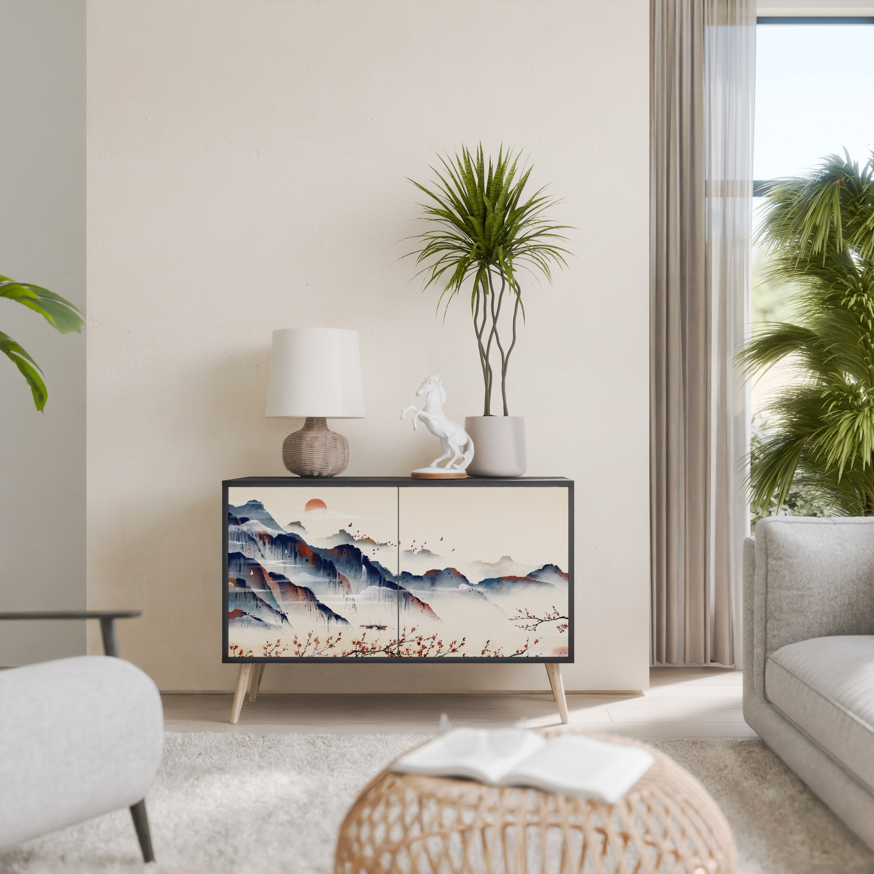 JAPANESE LANDSCAPE Aparador de 2 Portas em Acabamento Preto