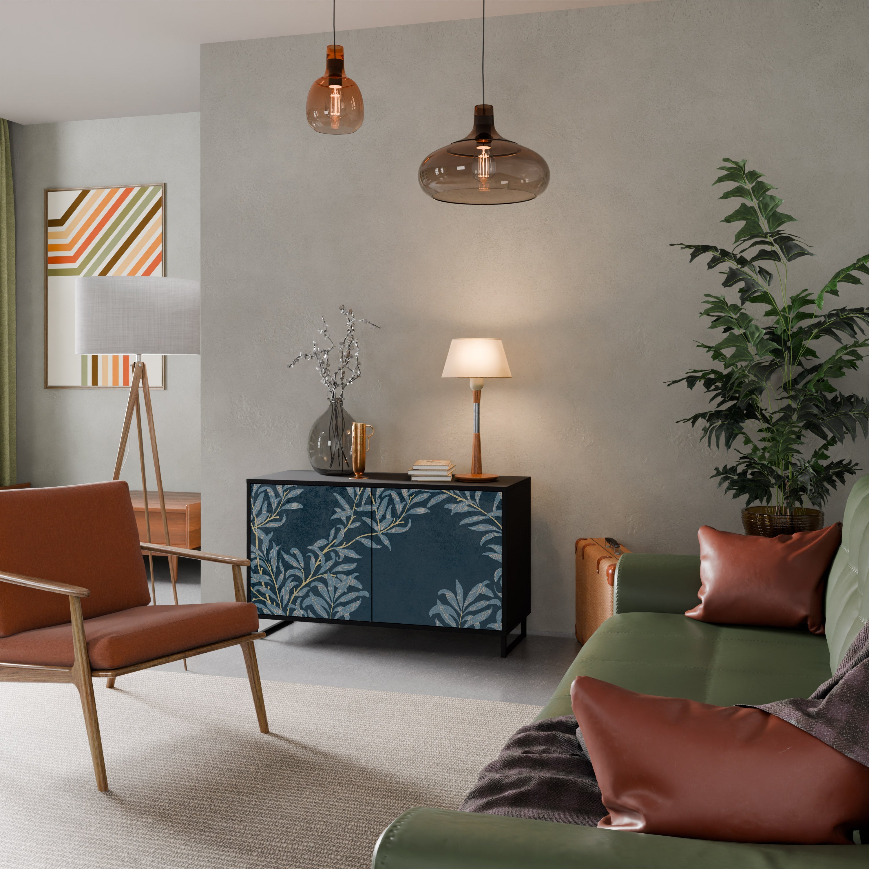 BLUE LEAVES 2-Door Sideboard in Black Finish