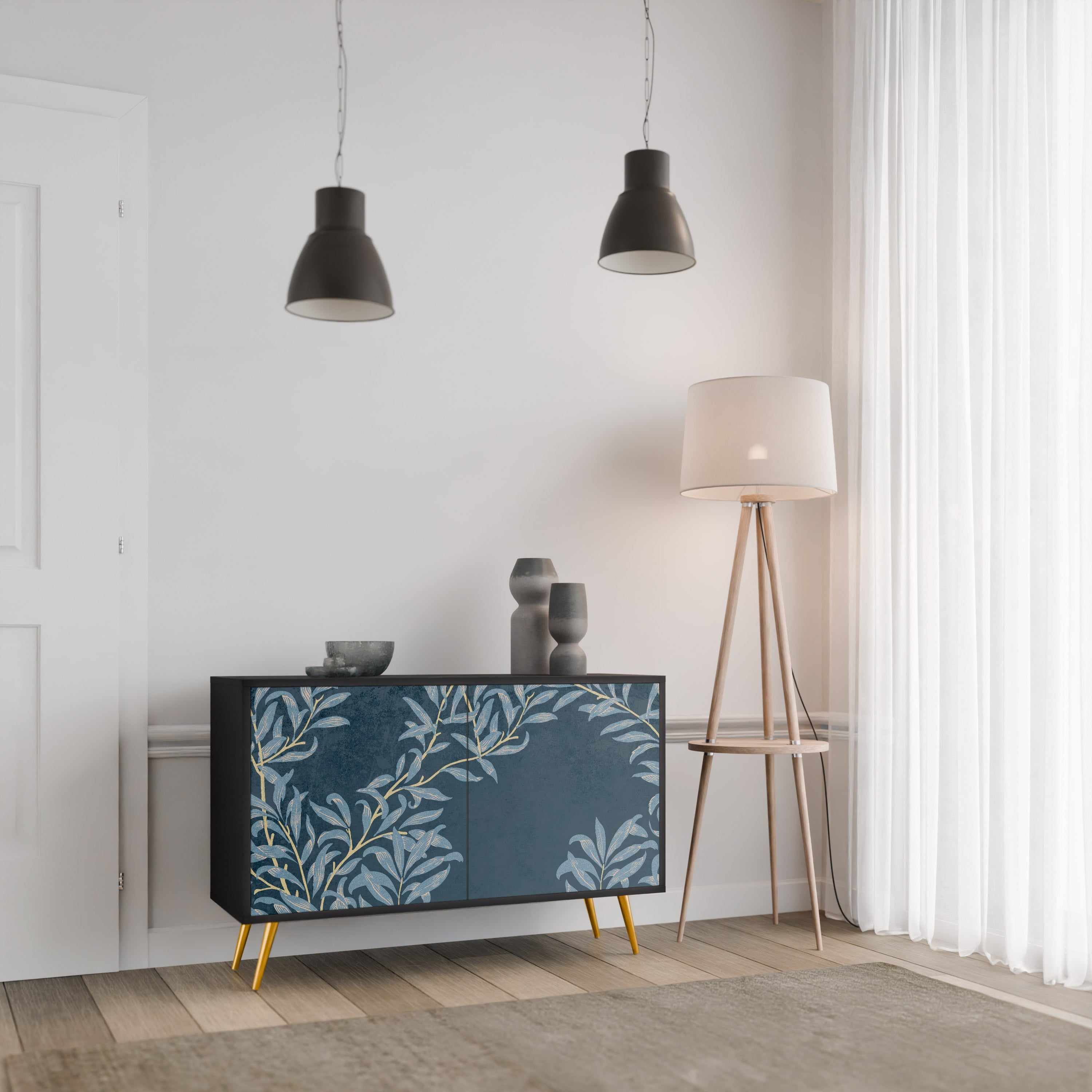 BLUE LEAVES 2-Door Sideboard in Black Finish