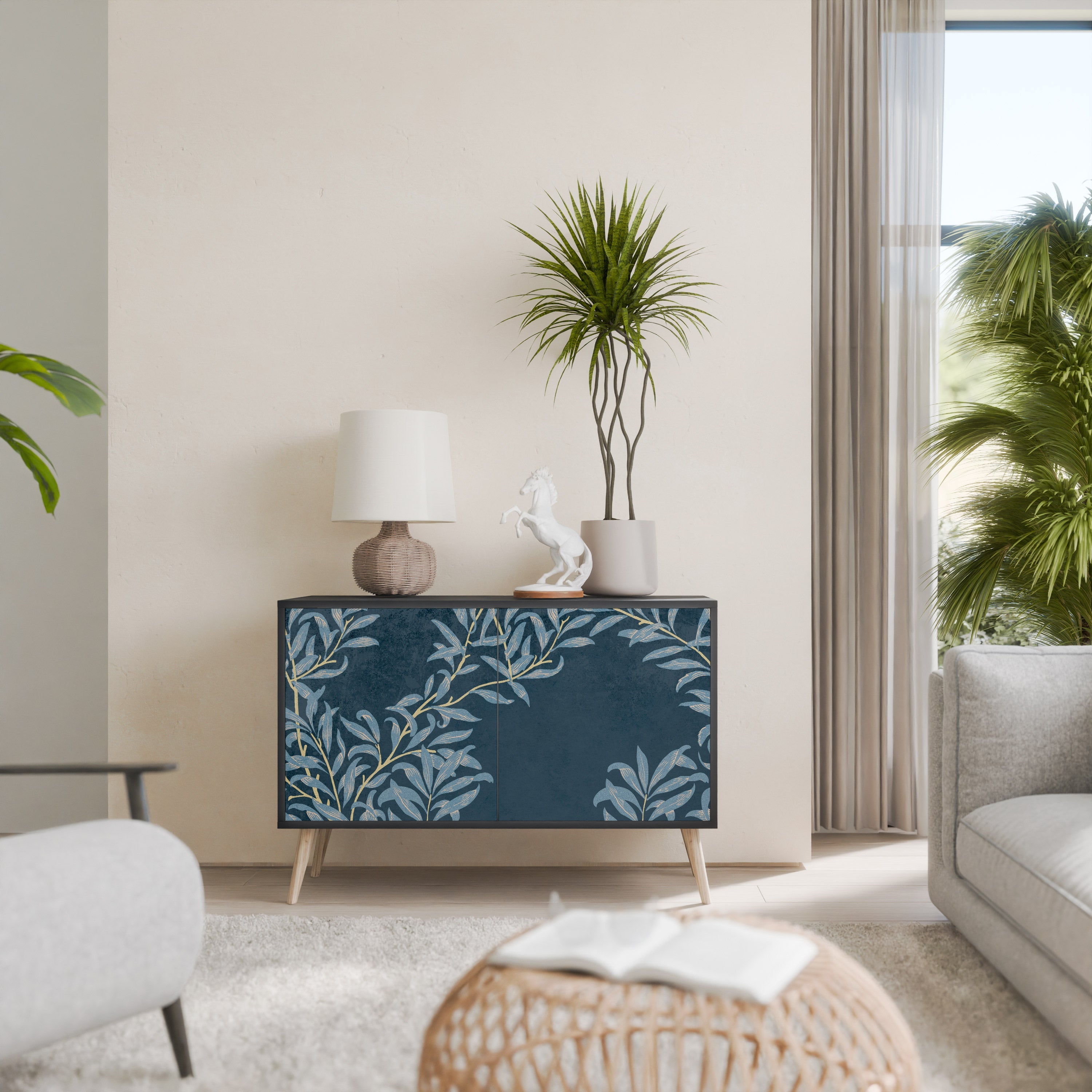 BLUE LEAVES 2-Door Sideboard in Black Finish