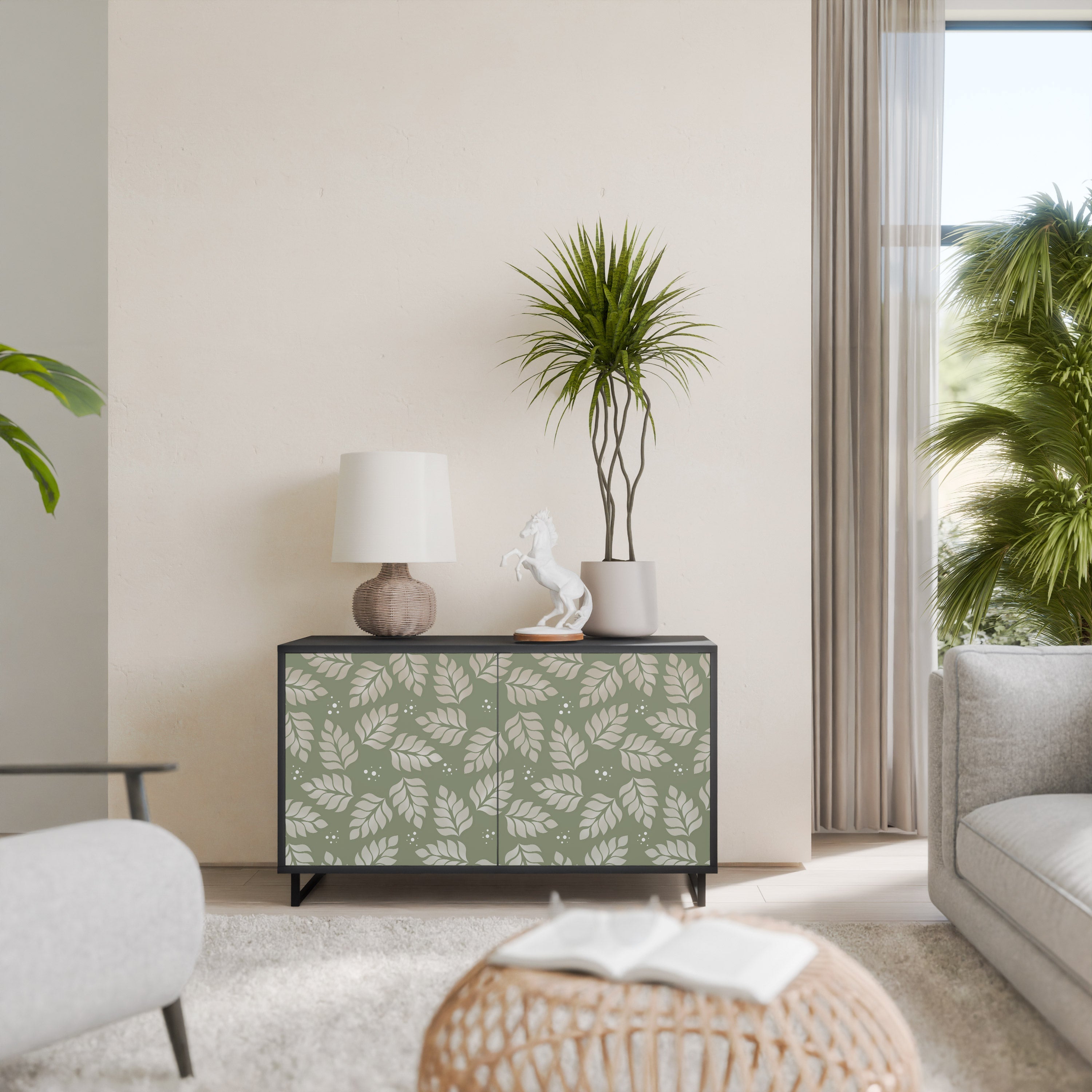 LEAVES ON GREEN 2-Door Sideboard in Black Finish