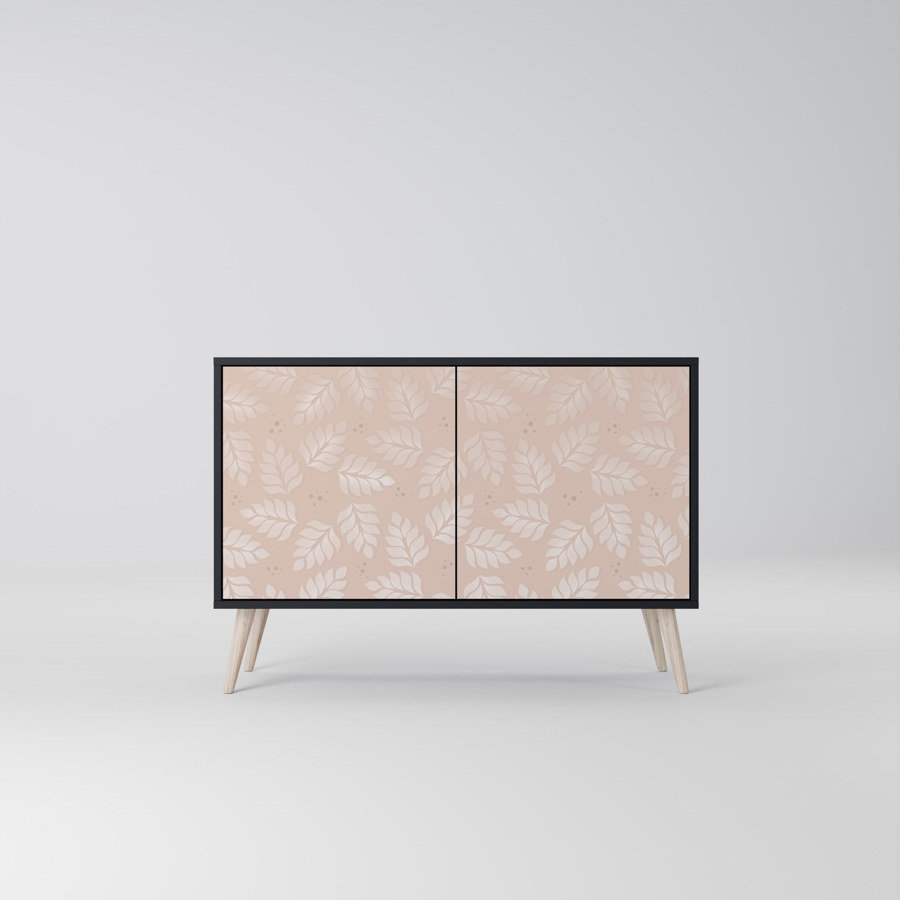 LEAVES ON BEIGE Aparador de 2 Portas em Acabamento Preto