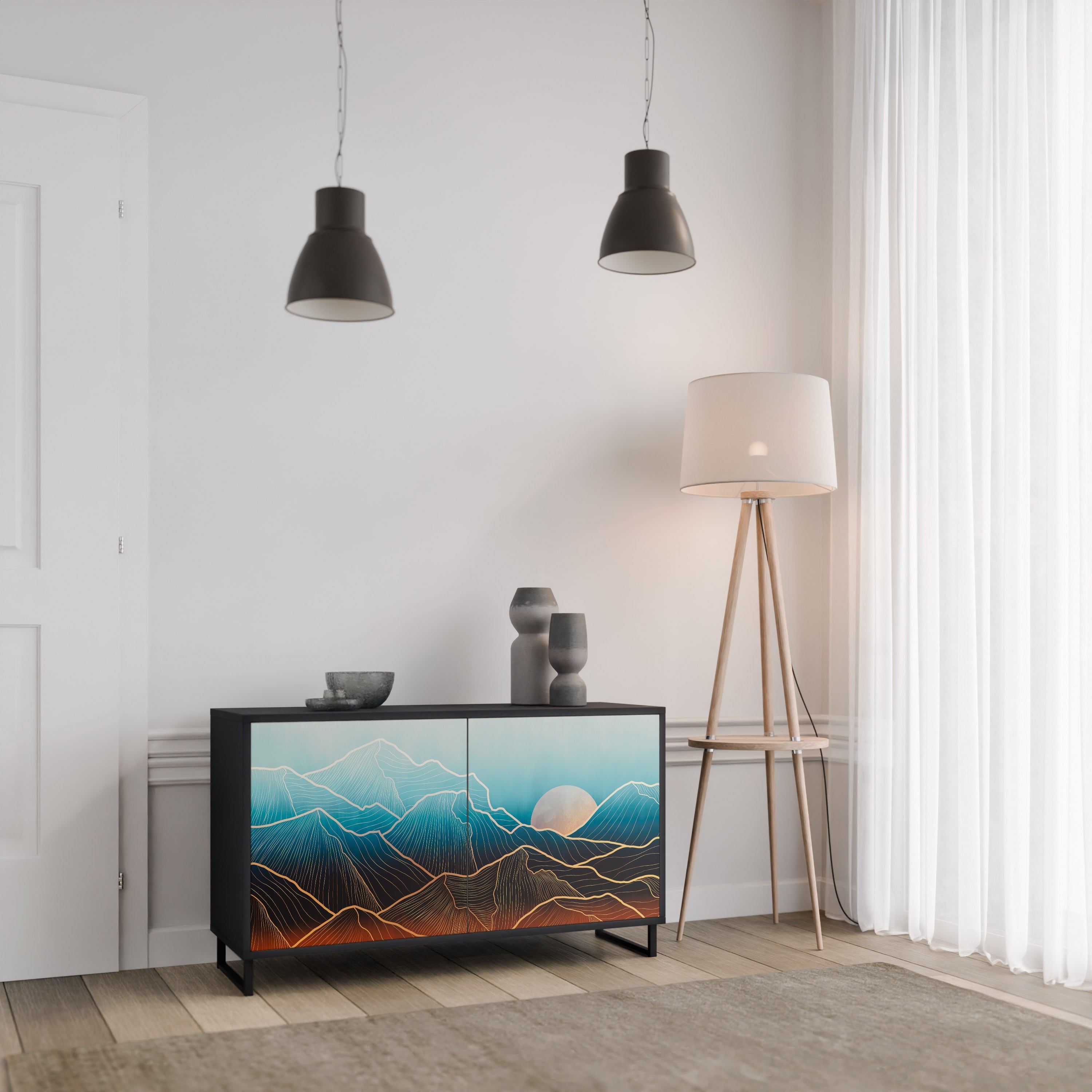 LUNAR SECRETS Aparador de 2 Portas em Acabamento Preto