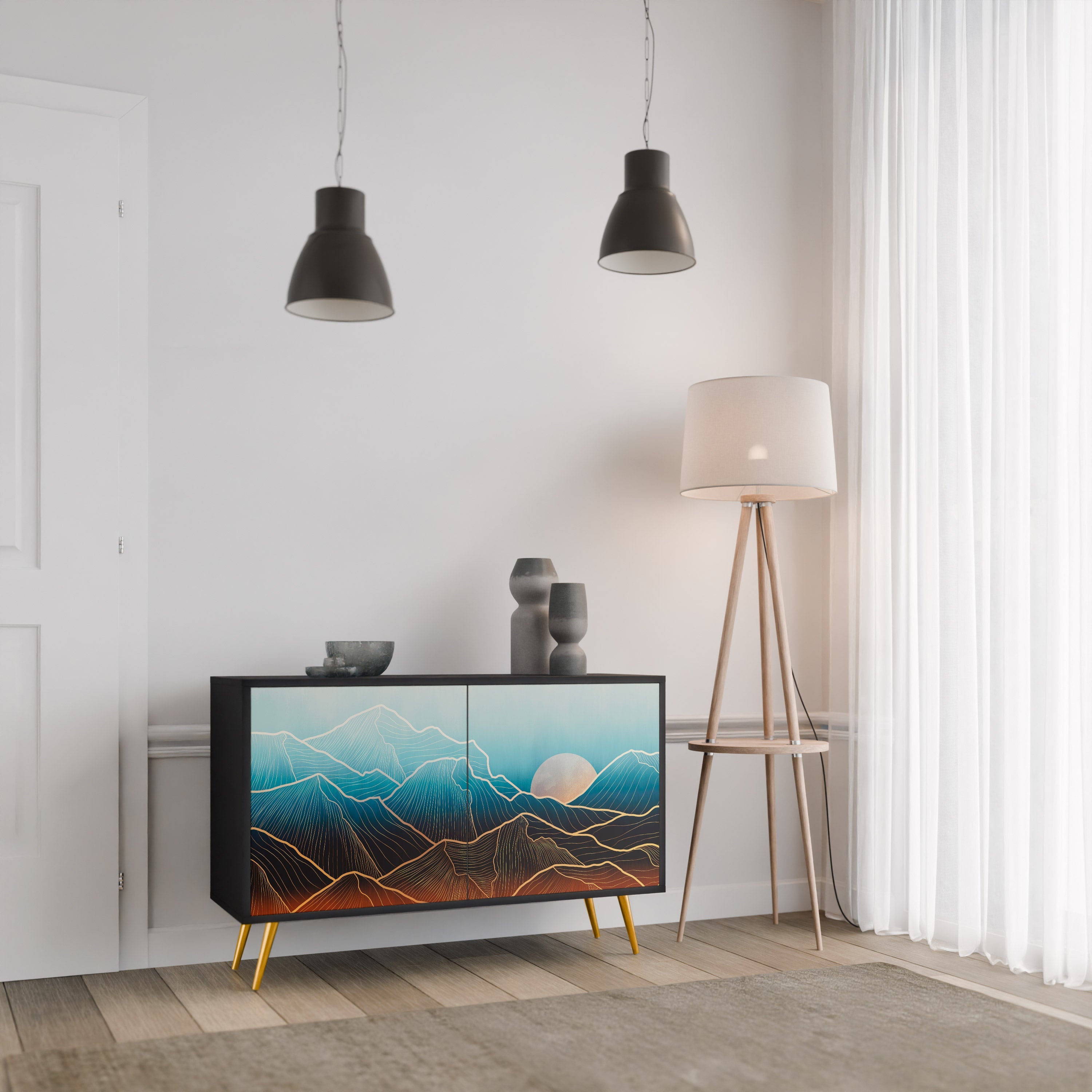 LUNAR SECRETS Aparador de 2 Portas em Acabamento Preto