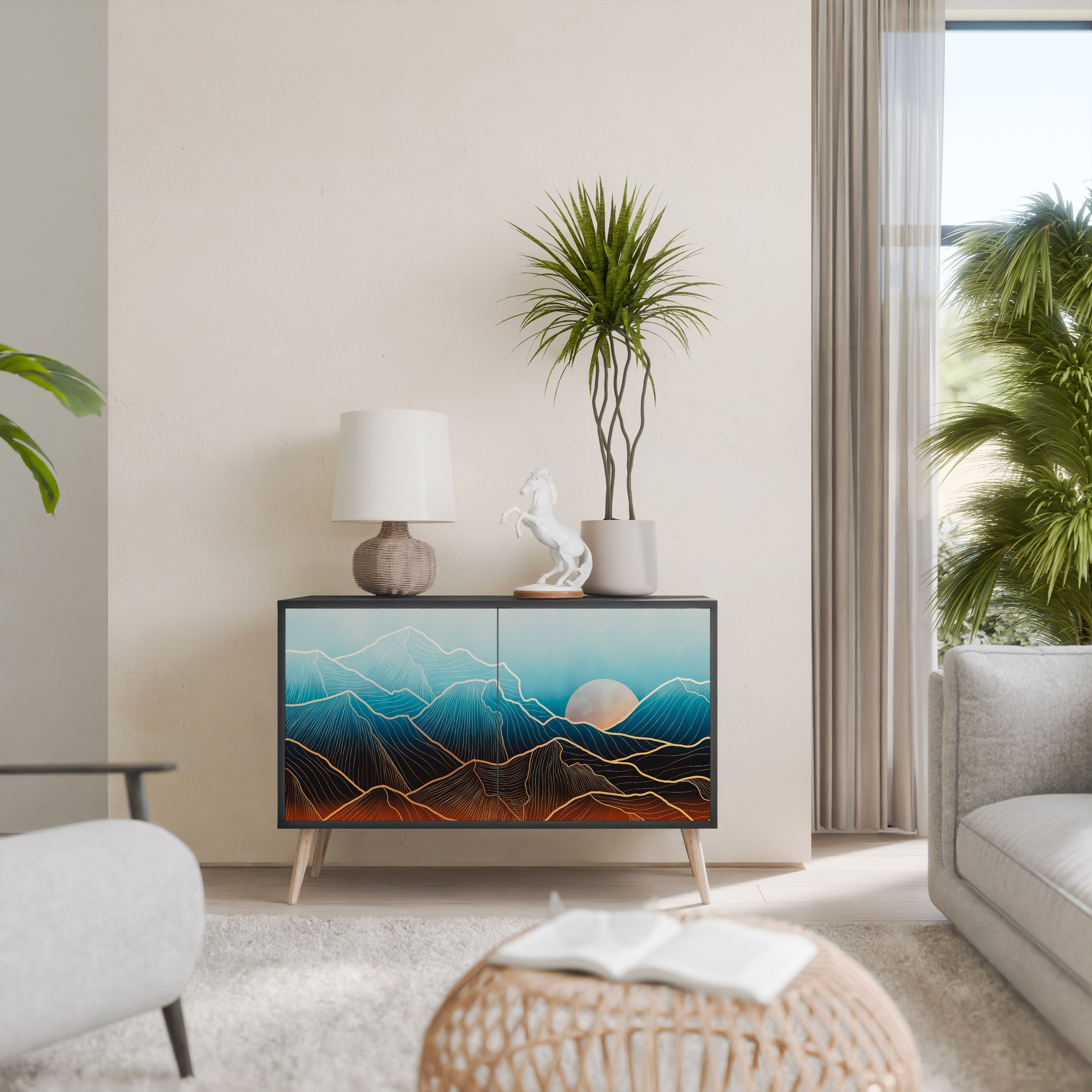 LUNAR SECRETS Aparador de 2 Portas em Acabamento Preto