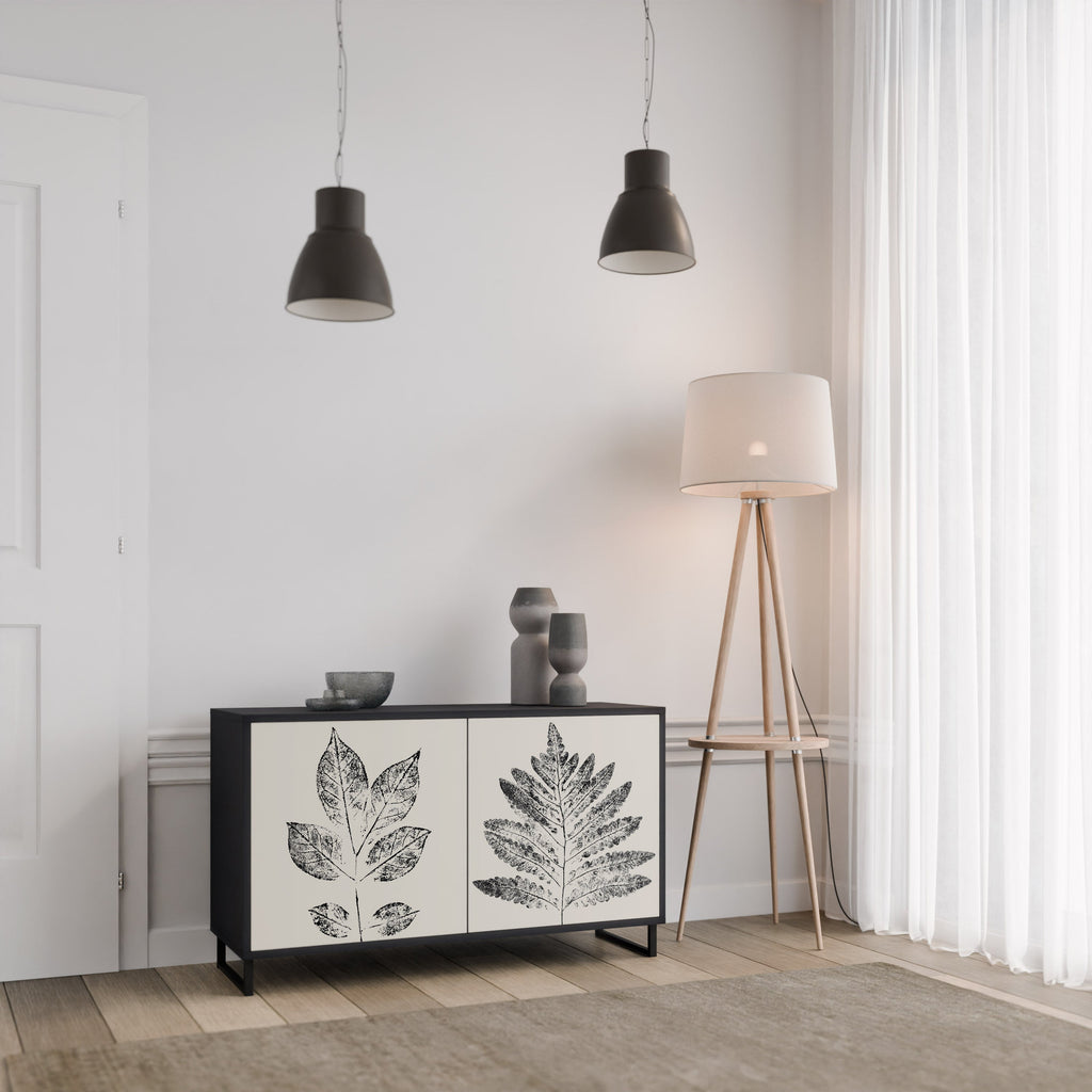 LEAFY STAMPS Aparador de 2 Portas em Acabamento Preto