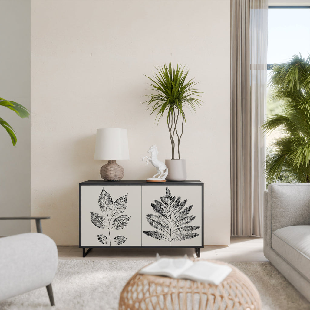 LEAFY STAMPS Aparador de 2 Portas em Acabamento Preto