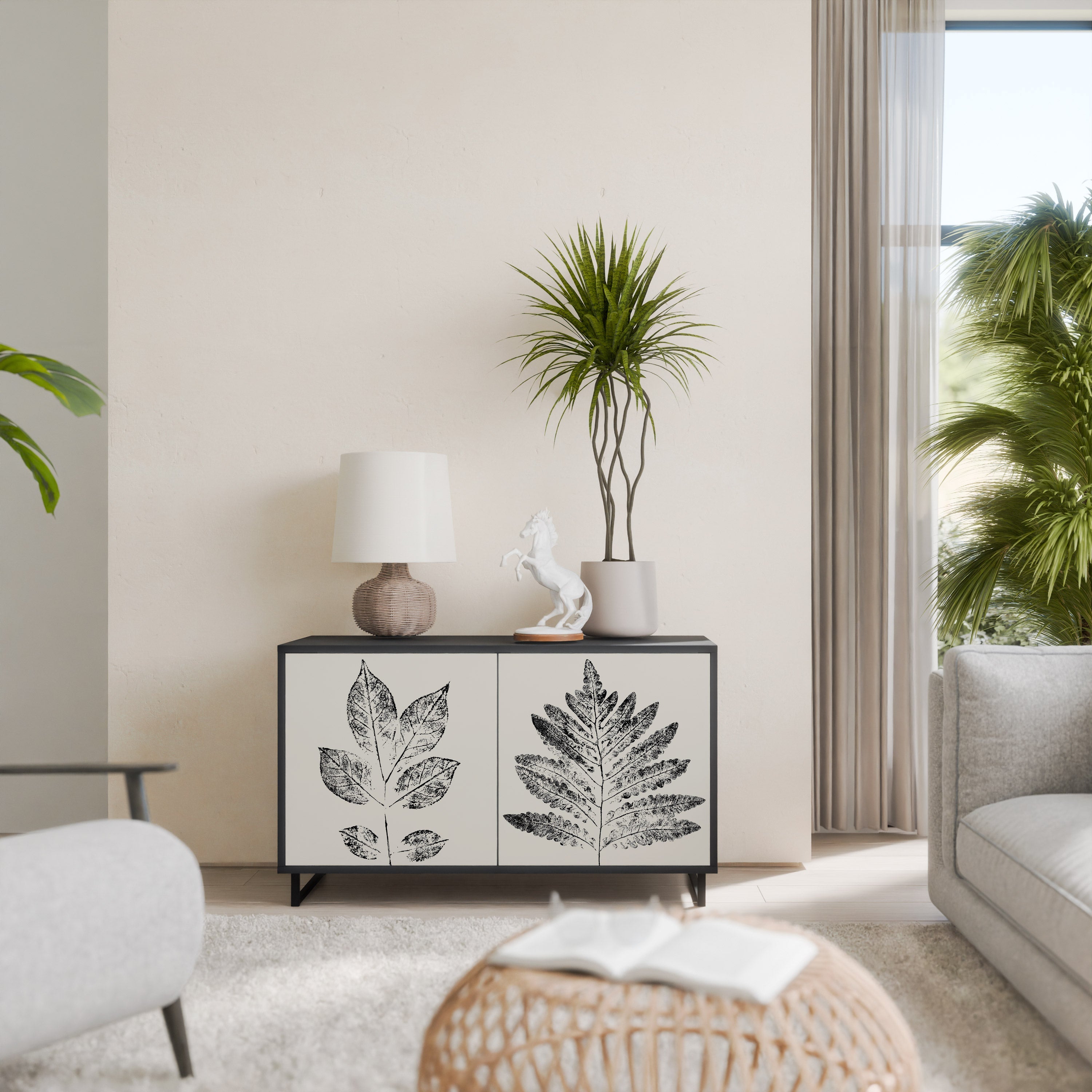 LEAFY STAMPS Aparador de 2 Portas em Acabamento Preto