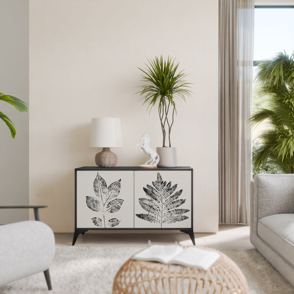 LEAFY STAMPS Aparador de 2 Portas em Acabamento Preto