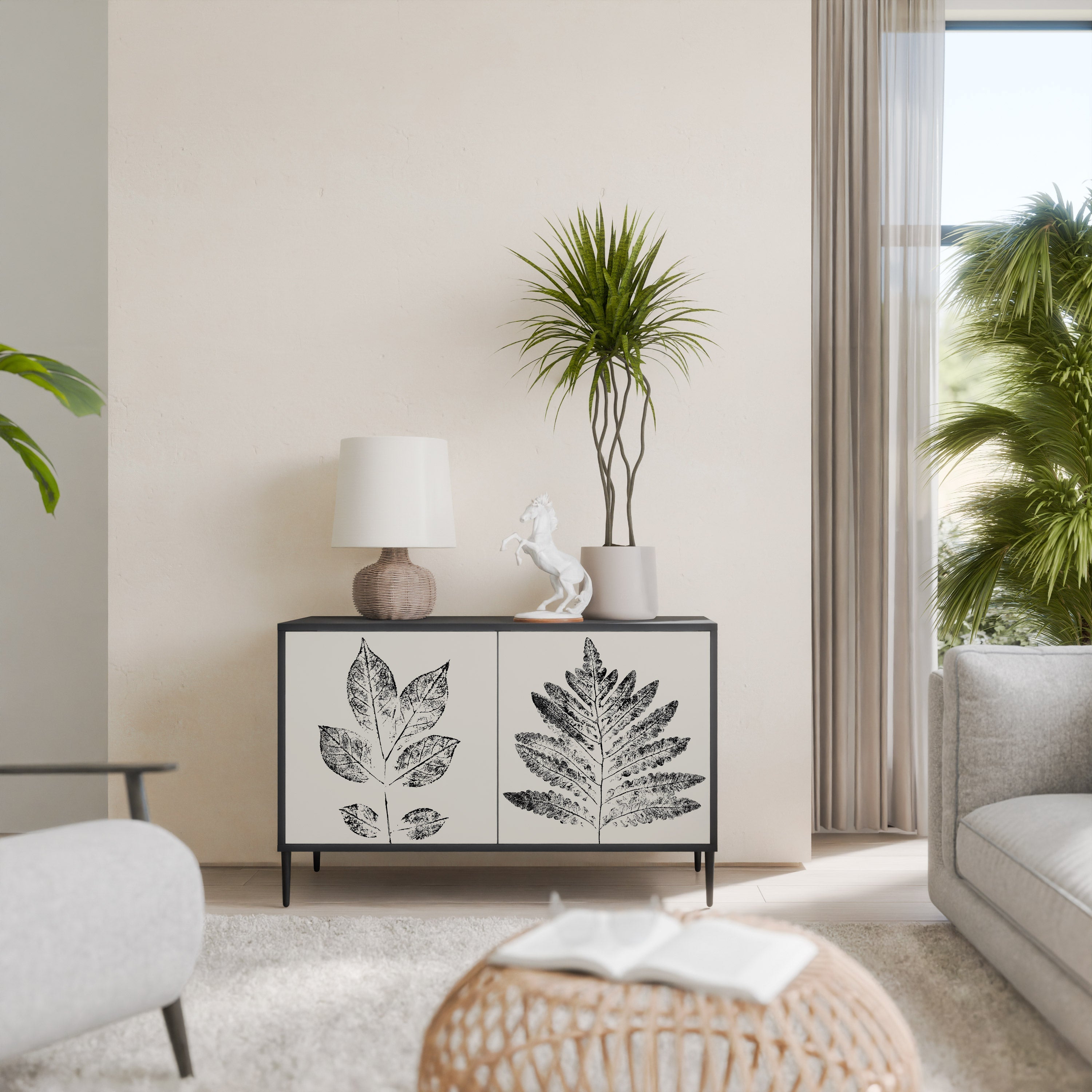 LEAFY STAMPS Aparador de 2 Portas em Acabamento Preto