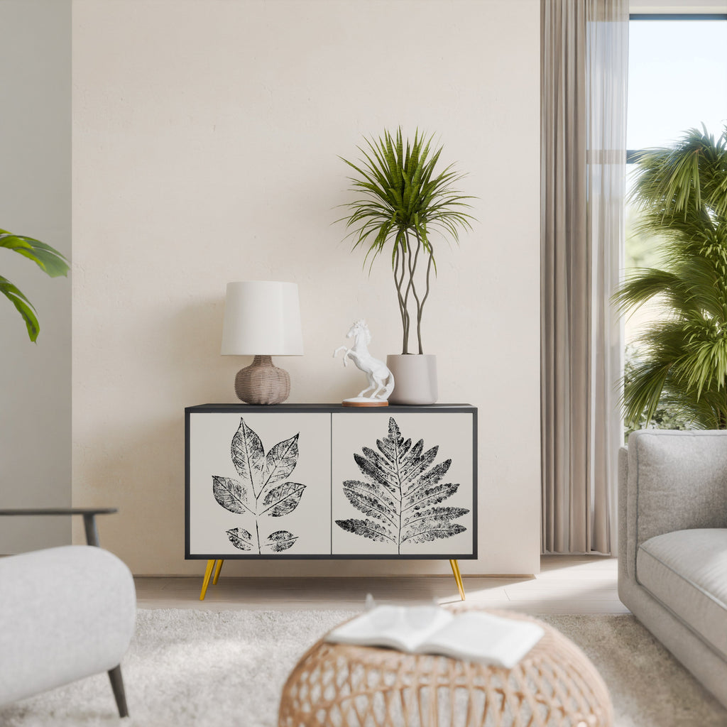 LEAFY STAMPS Aparador de 2 Portas em Acabamento Preto