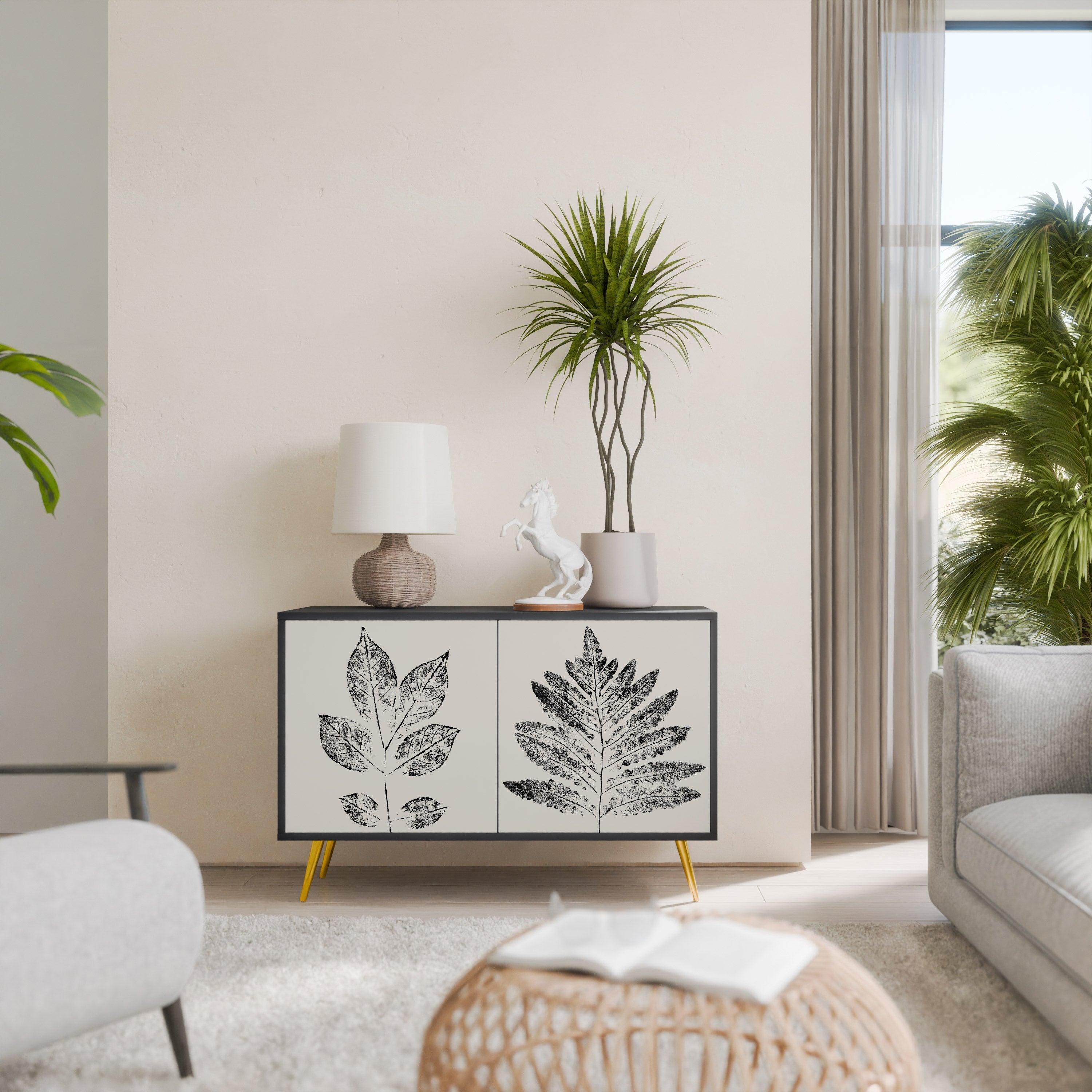 LEAFY STAMPS Aparador de 2 Portas em Acabamento Preto