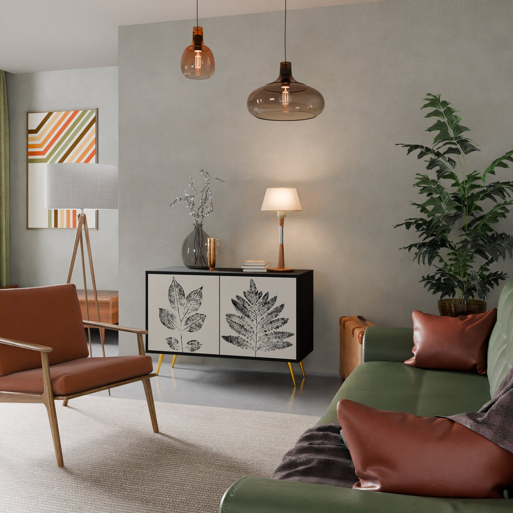 LEAFY STAMPS Aparador de 2 Portas em Acabamento Preto