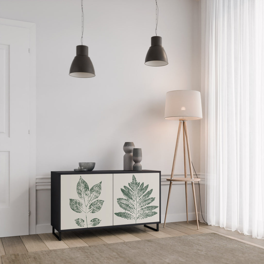 GREEN LEAFY STAMPS Aparador de 2 Portas em Acabamento Preto