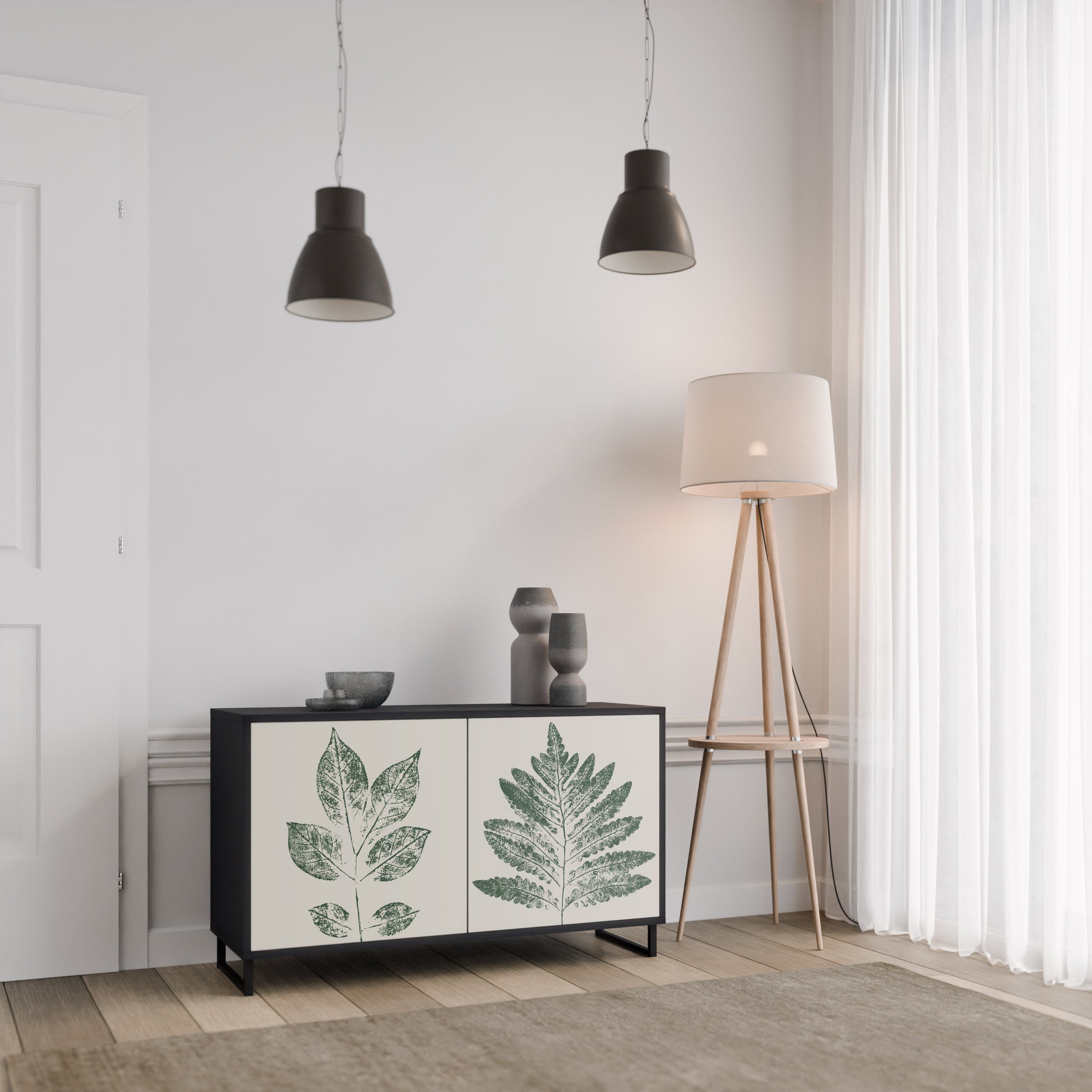 GREEN LEAFY STAMPS Aparador de 2 Portas em Acabamento Preto