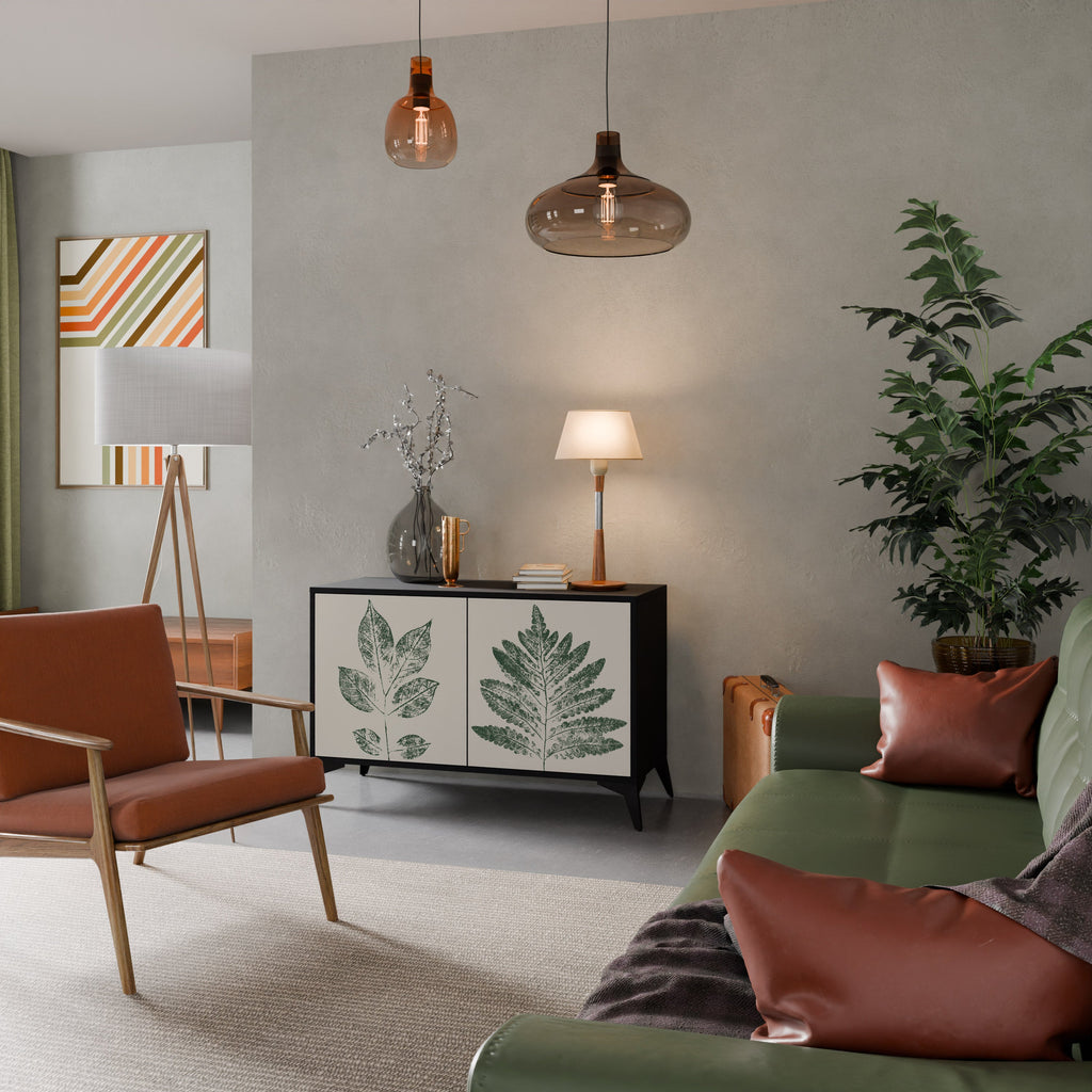 GREEN LEAFY STAMPS Aparador de 2 Portas em Acabamento Preto