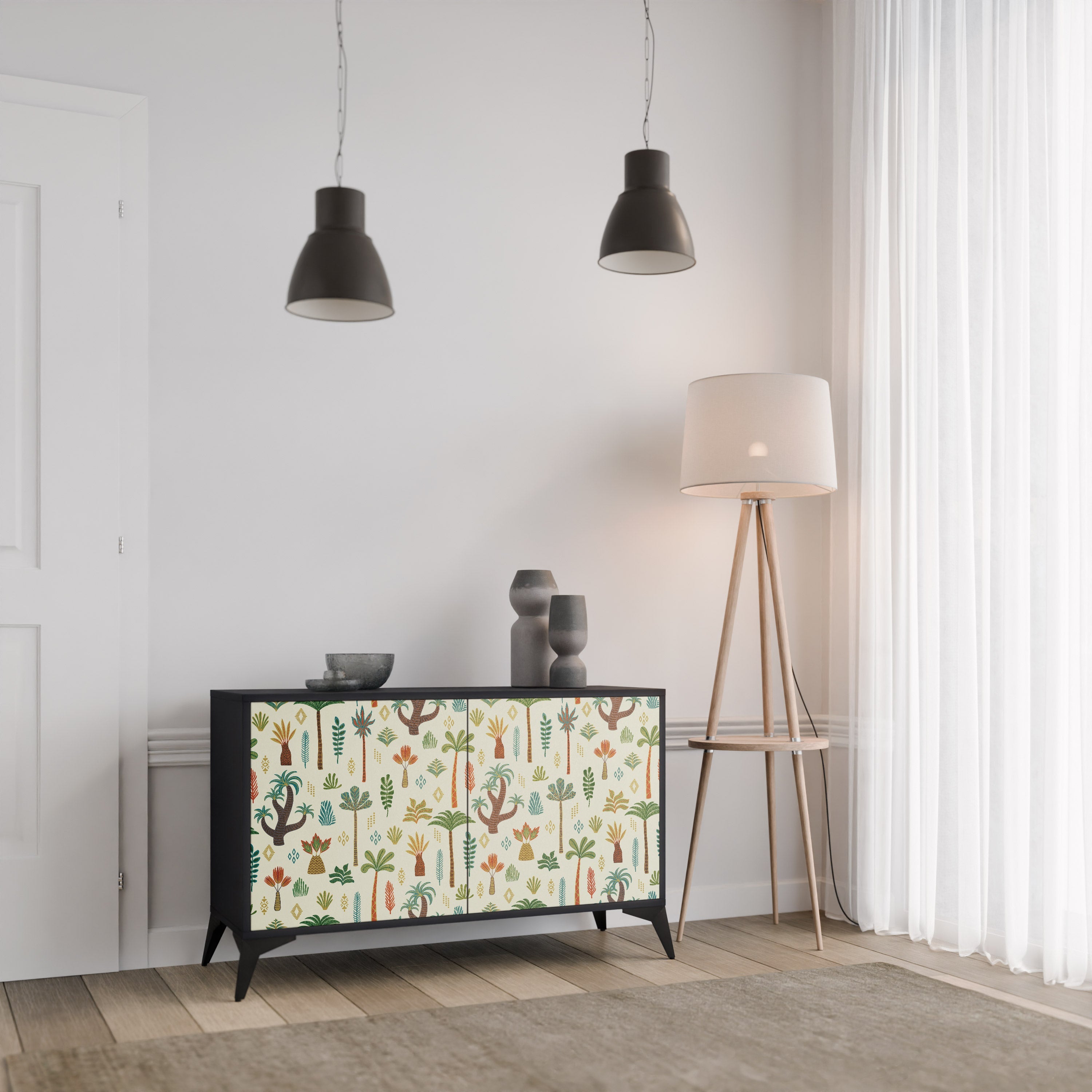 PALM SPRING Aparador de 2 Portas em Acabamento Preto