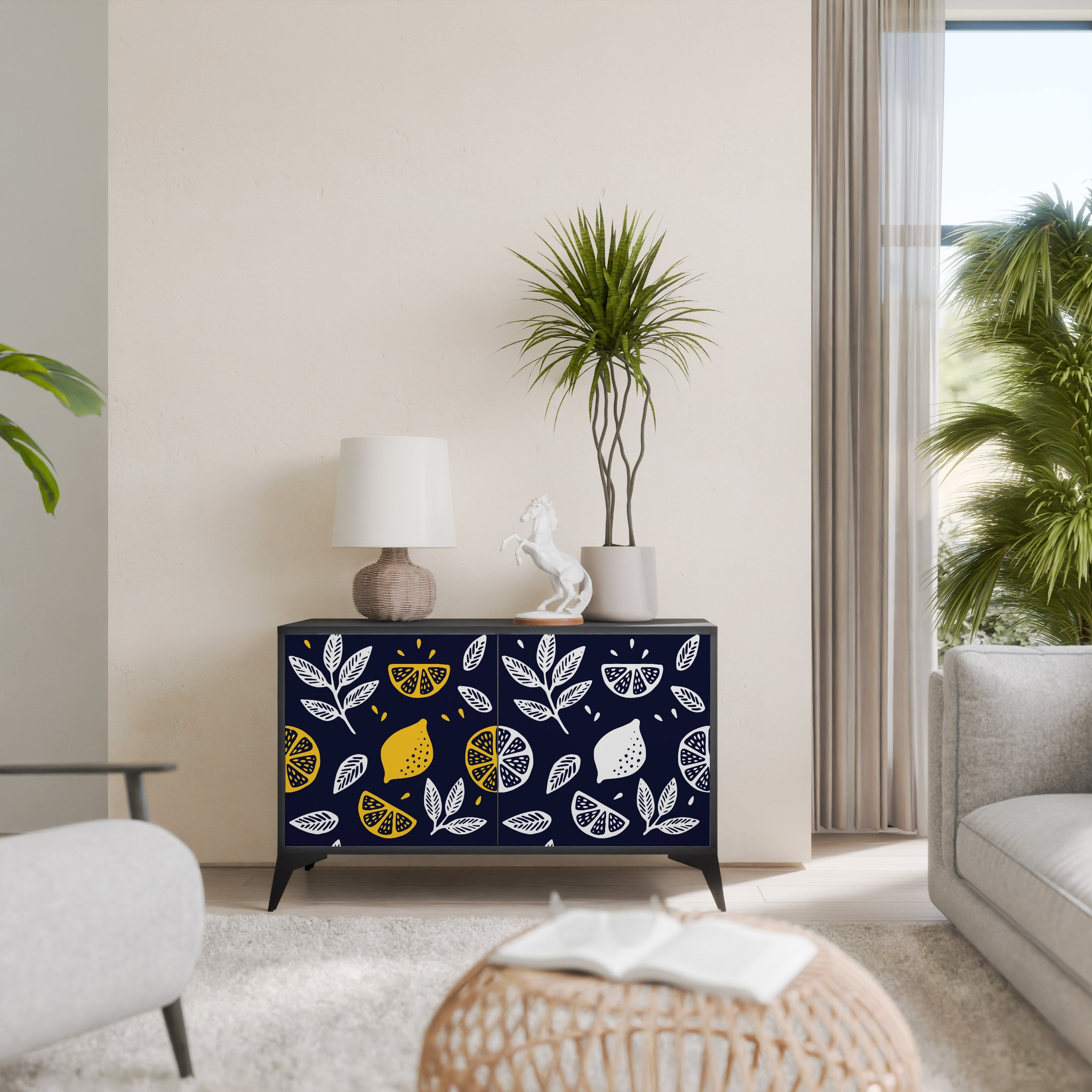 CITRUS BLACK AND WHITE Aparador de 2 Portas em Acabamento Preto