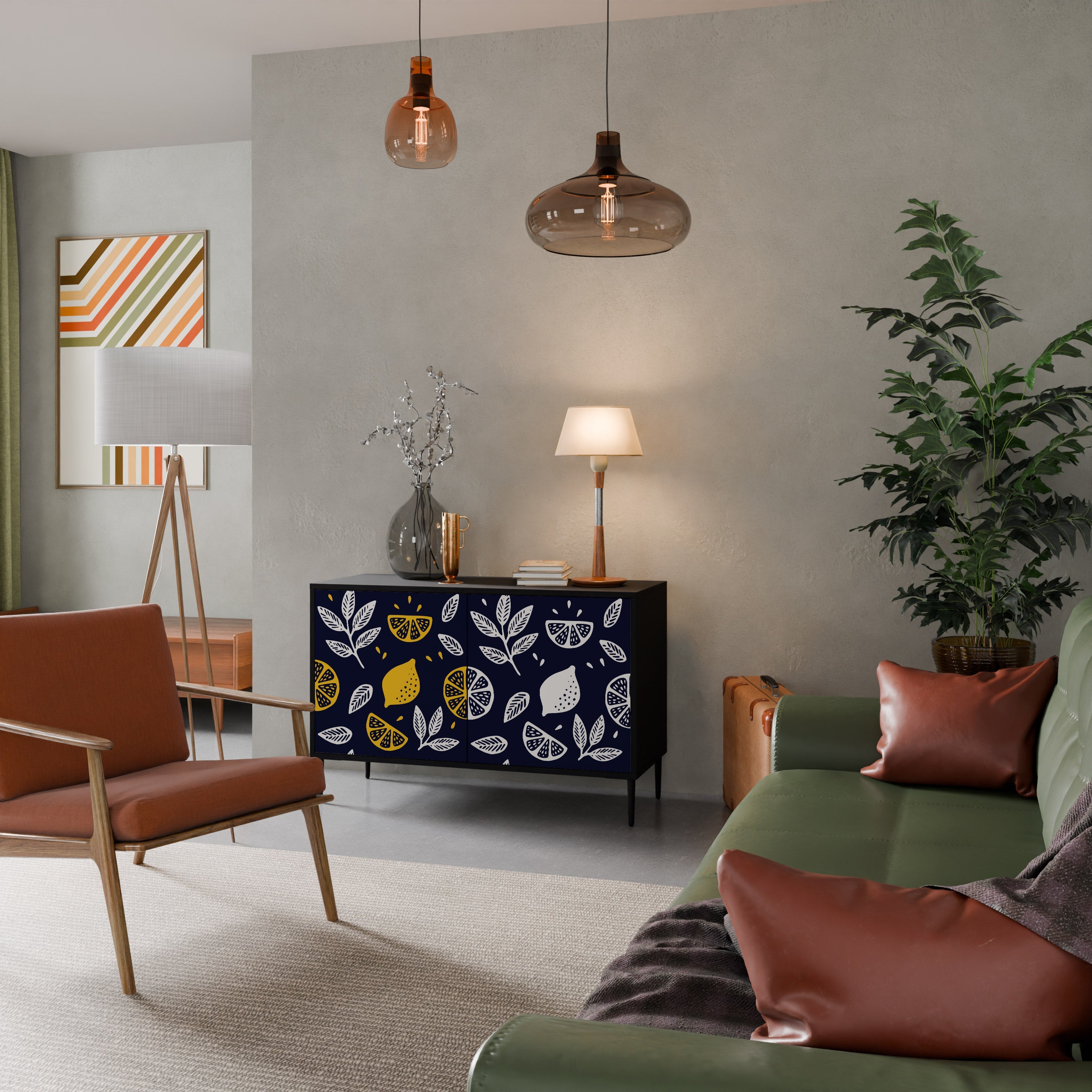 CITRUS BLACK AND WHITE Aparador de 2 Portas em Acabamento Preto