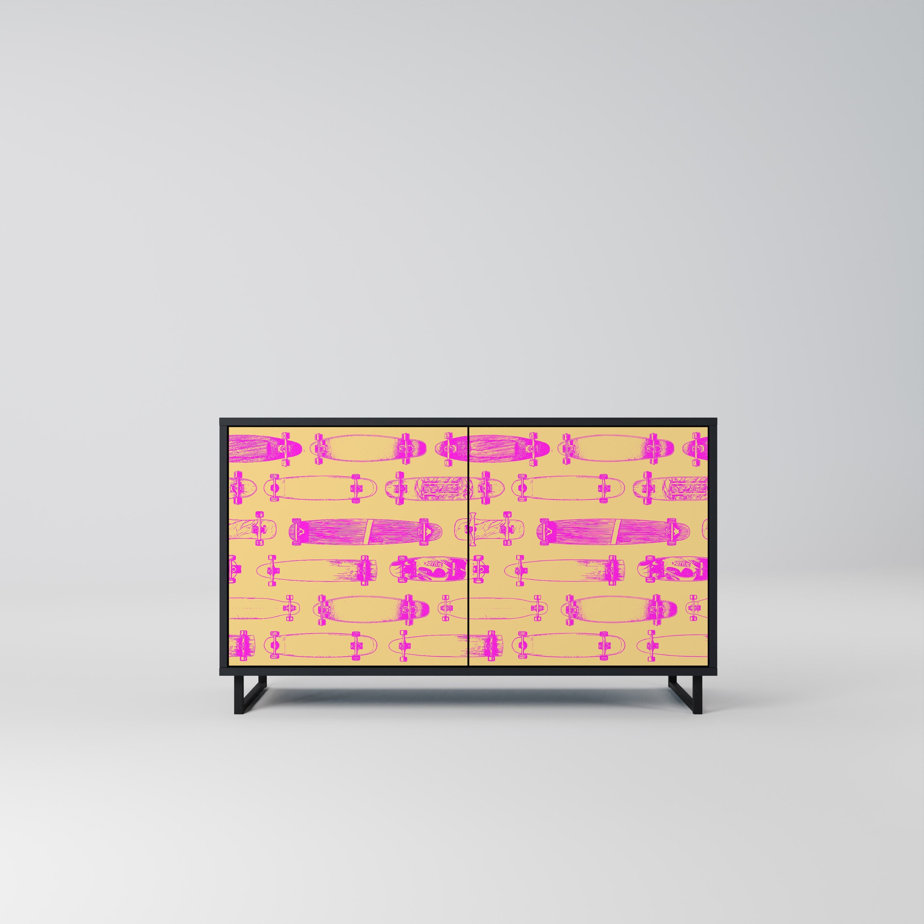 SKATEBOARD ARTISTRY Aparador de 2 Portas em Acabamento Preto