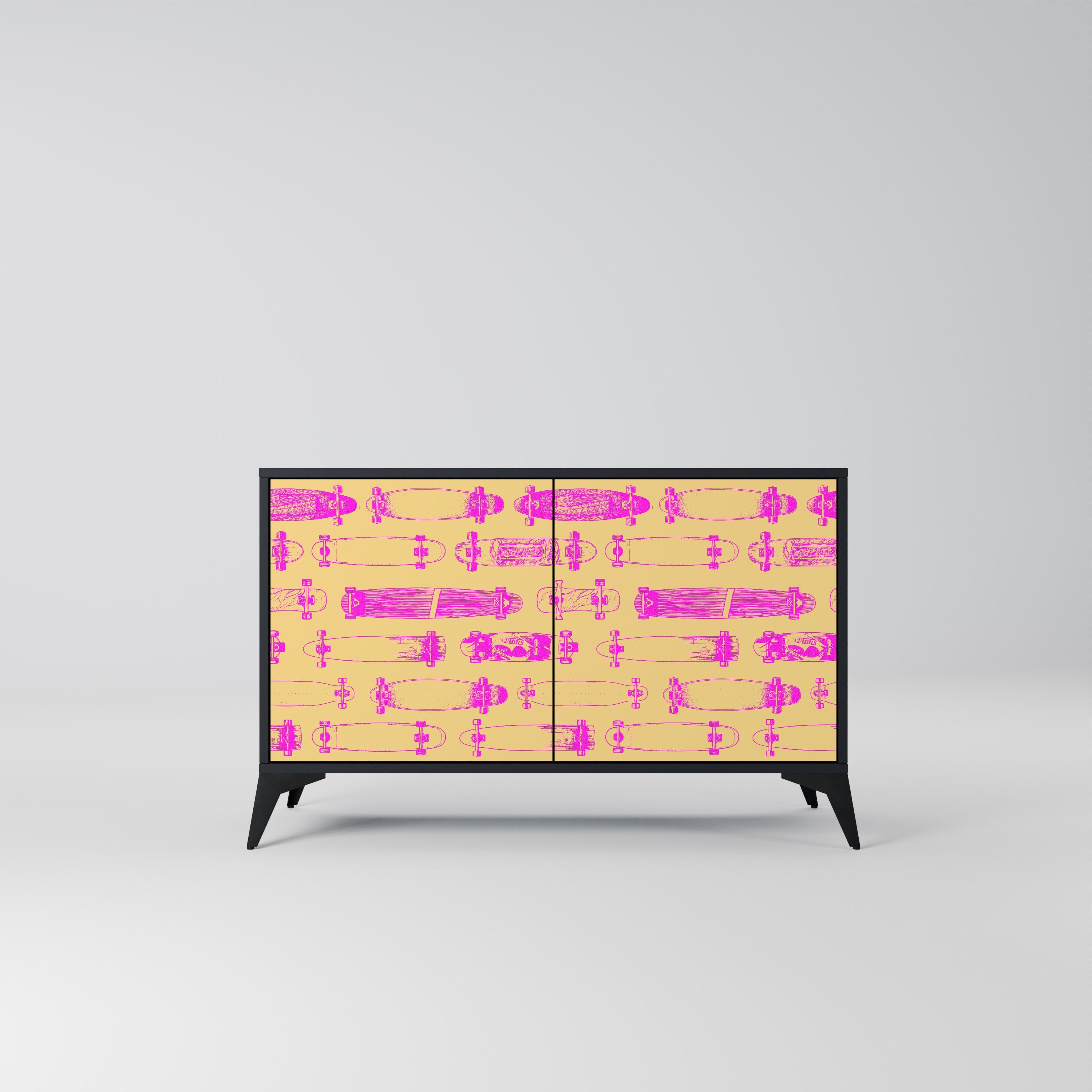 SKATEBOARD ARTISTRY Aparador de 2 Portas em Acabamento Preto