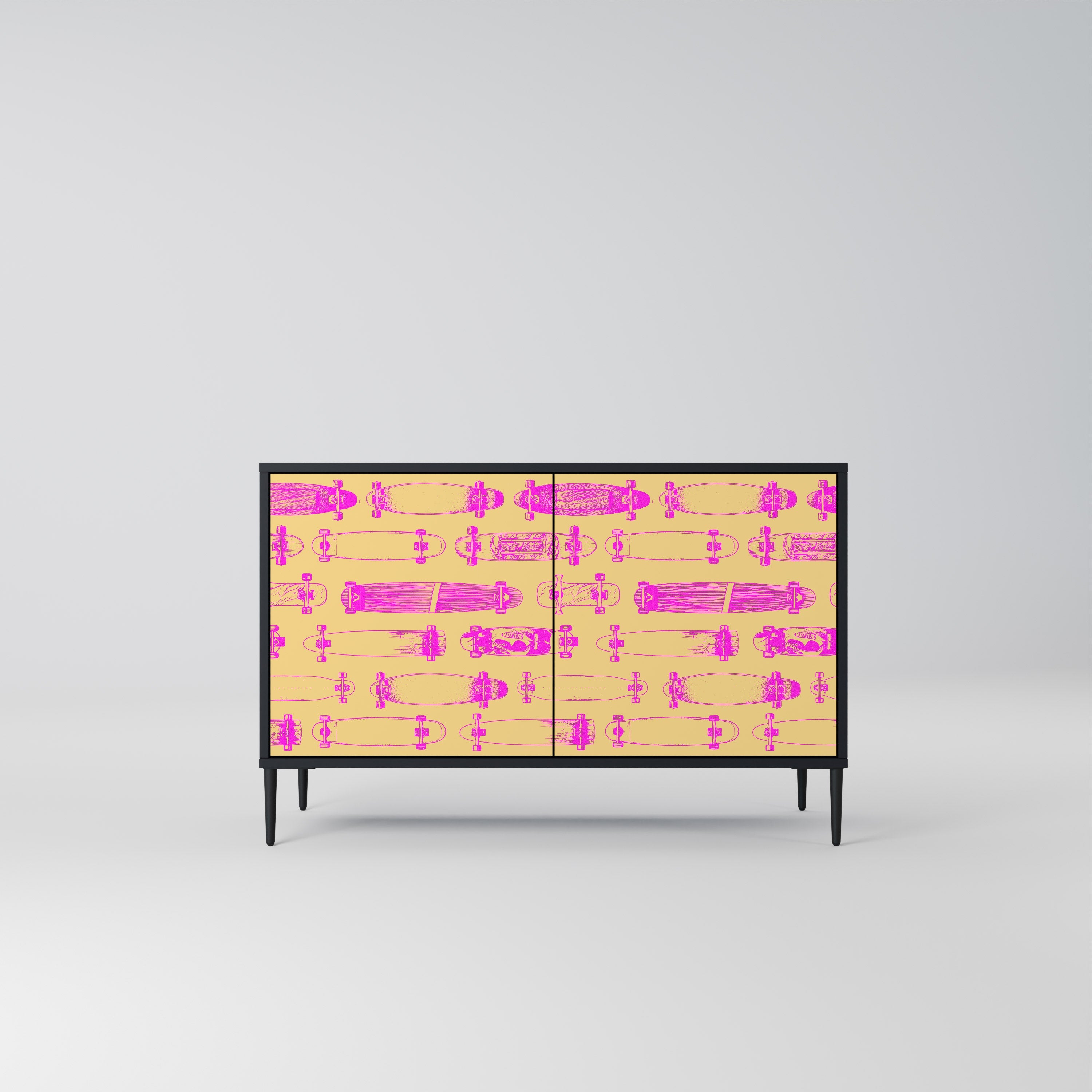 SKATEBOARD ARTISTRY Aparador de 2 Portas em Acabamento Preto