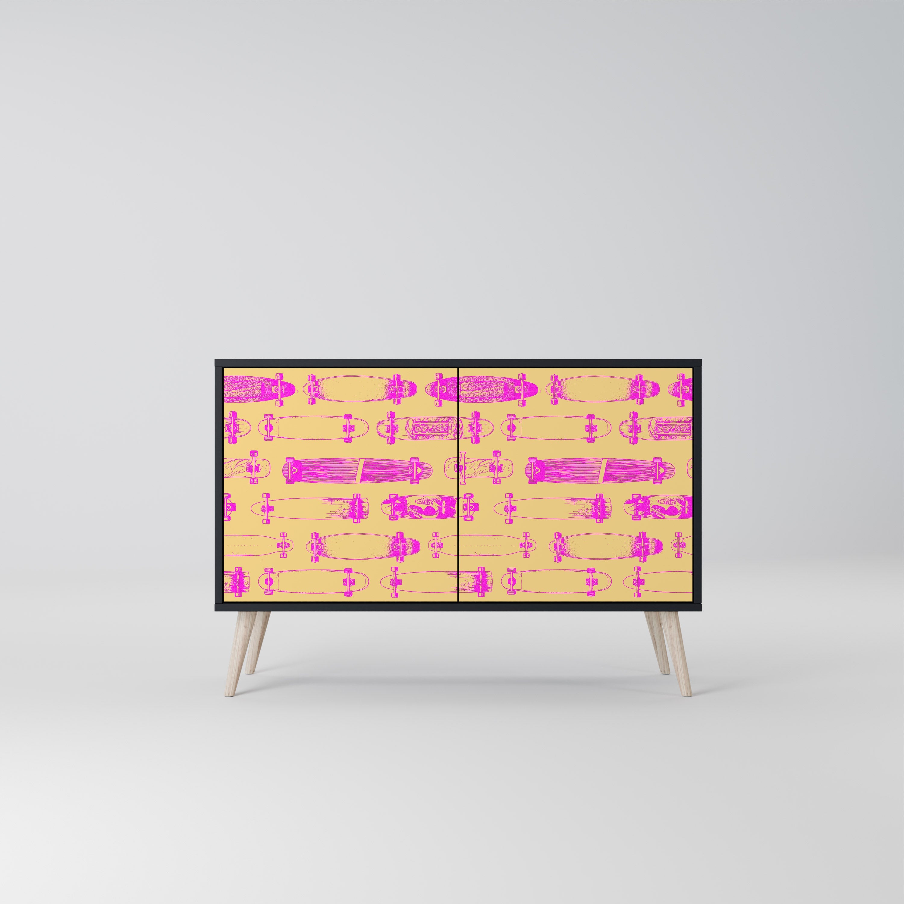 SKATEBOARD ARTISTRY Aparador de 2 Portas em Acabamento Preto