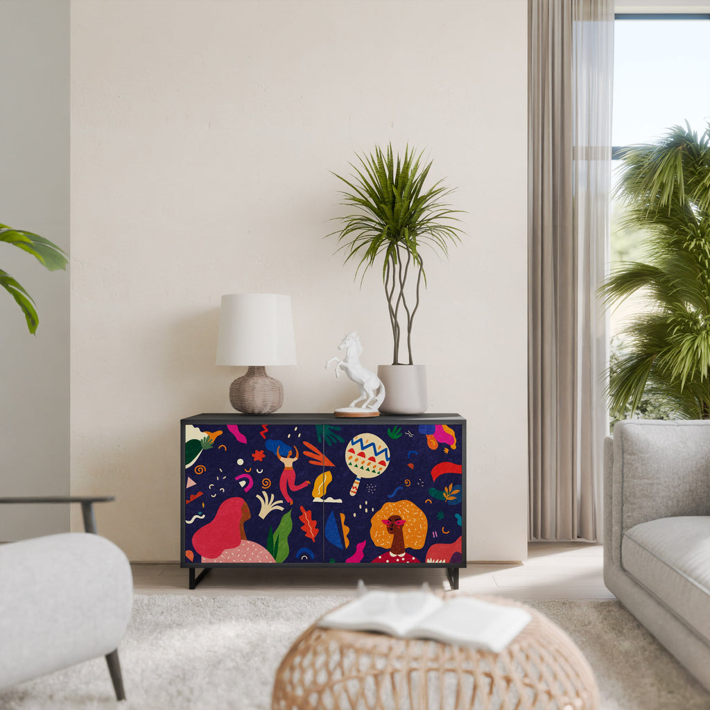 FESTIVE PLEASURES Aparador de 2 Portas em Acabamento Preto