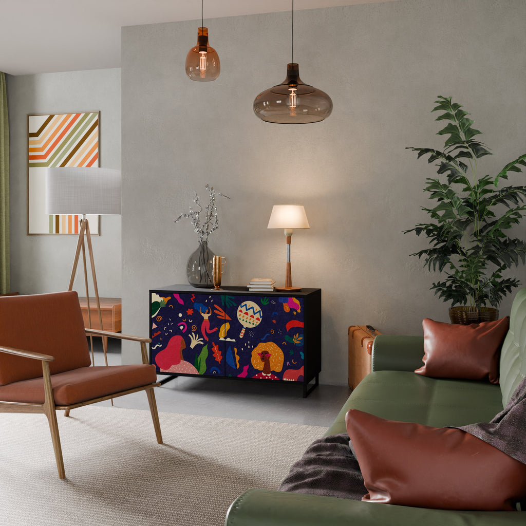 FESTIVE PLEASURES Aparador de 2 Portas em Acabamento Preto