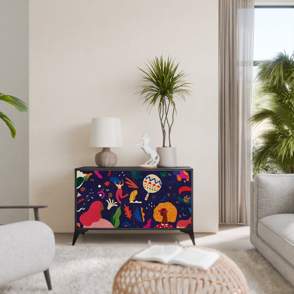 FESTIVE PLEASURES Aparador de 2 Portas em Acabamento Preto