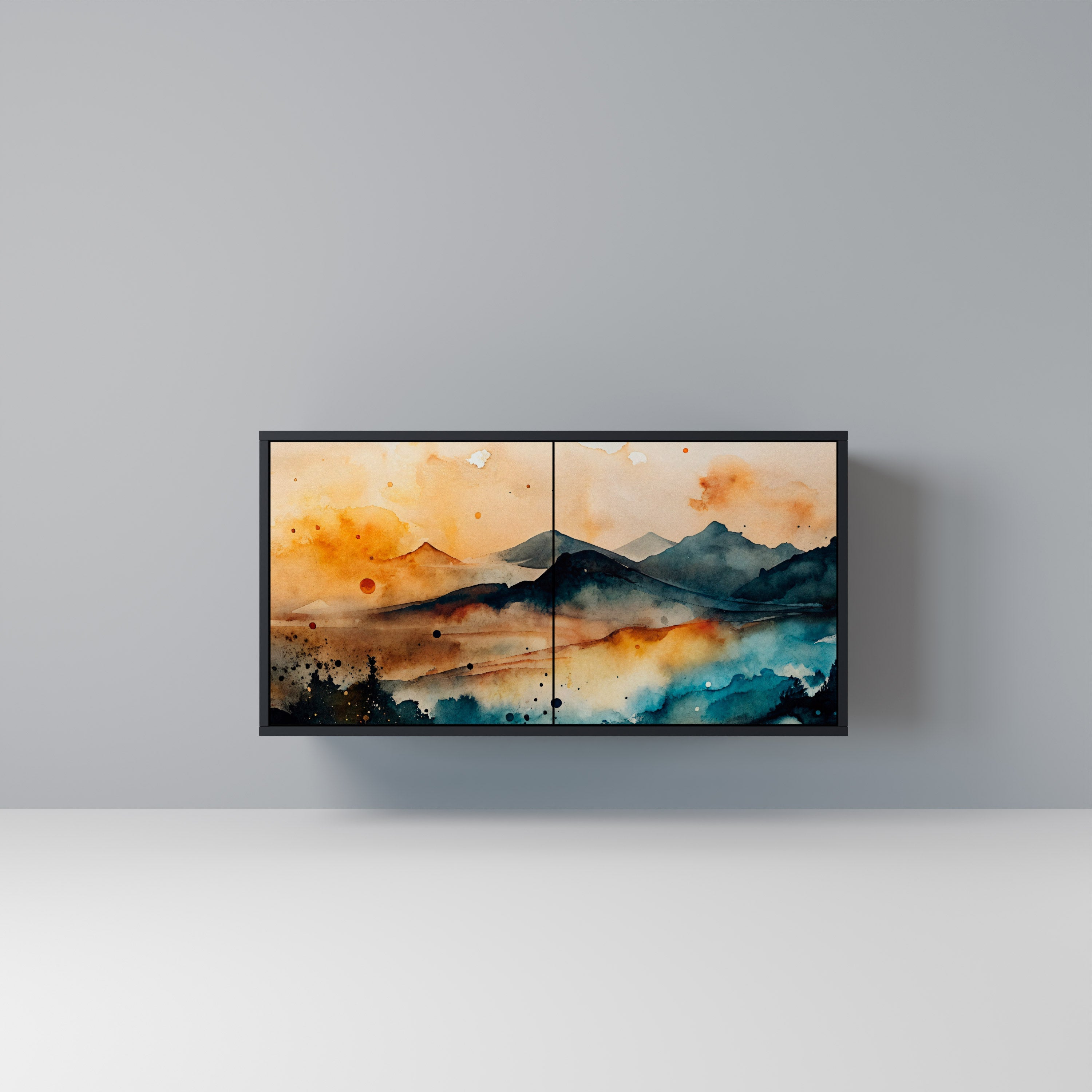 OMINOUS MOUNTAINS Aparador de 2 Portas em Acabamento Preto