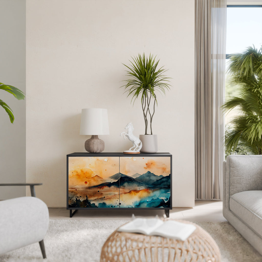 OMINOUS MOUNTAINS Aparador de 2 Portas em Acabamento Preto