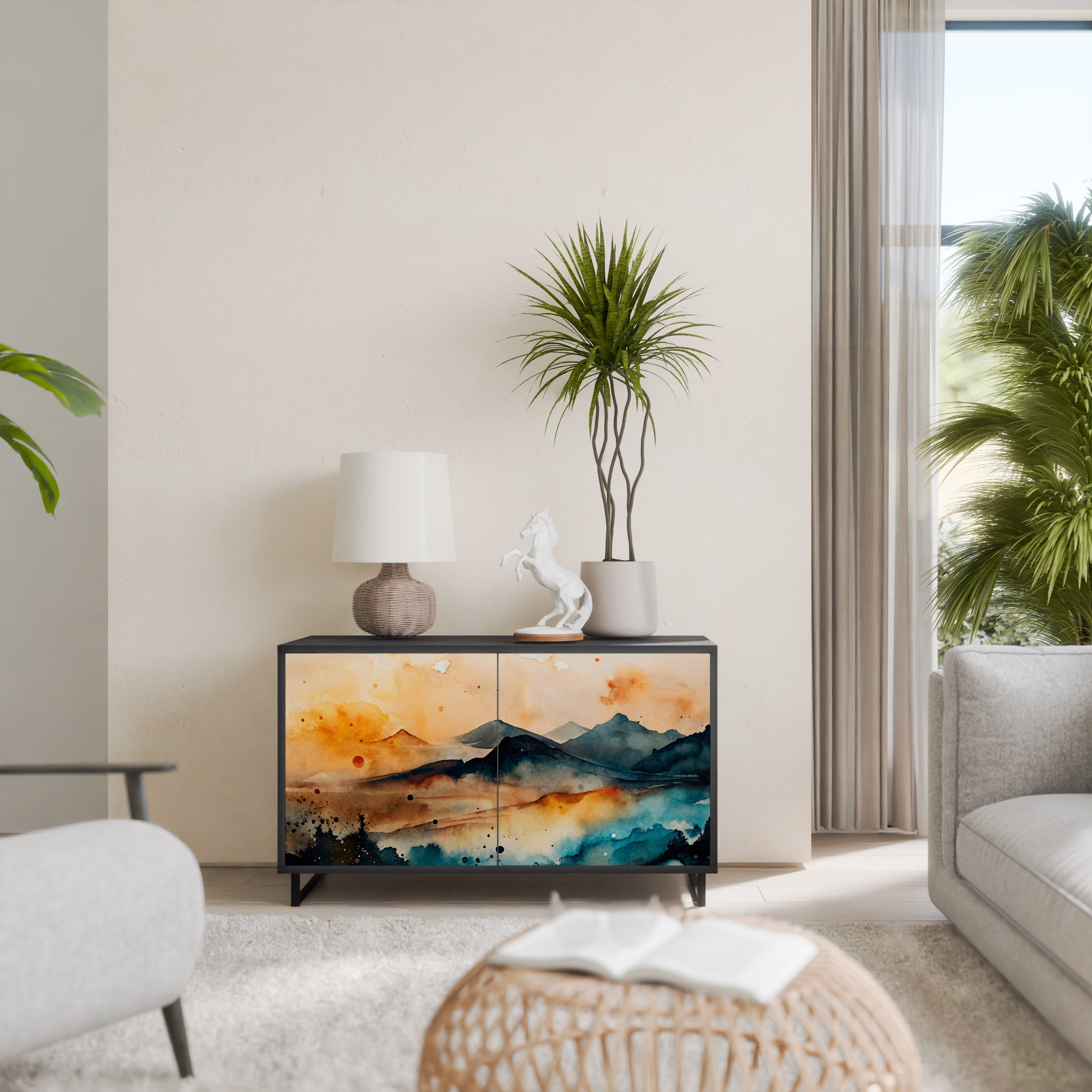 OMINOUS MOUNTAINS Aparador de 2 Portas em Acabamento Preto