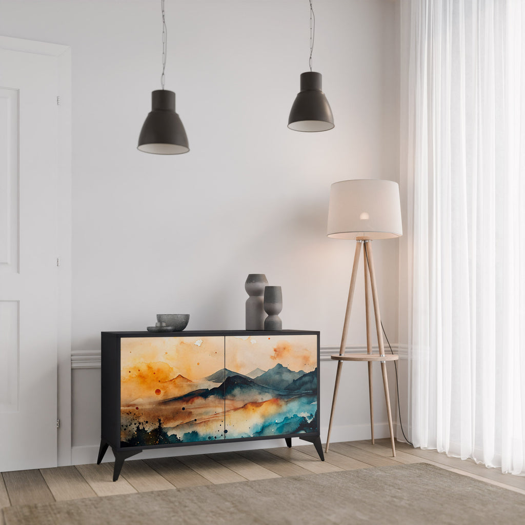 OMINOUS MOUNTAINS Aparador de 2 Portas em Acabamento Preto