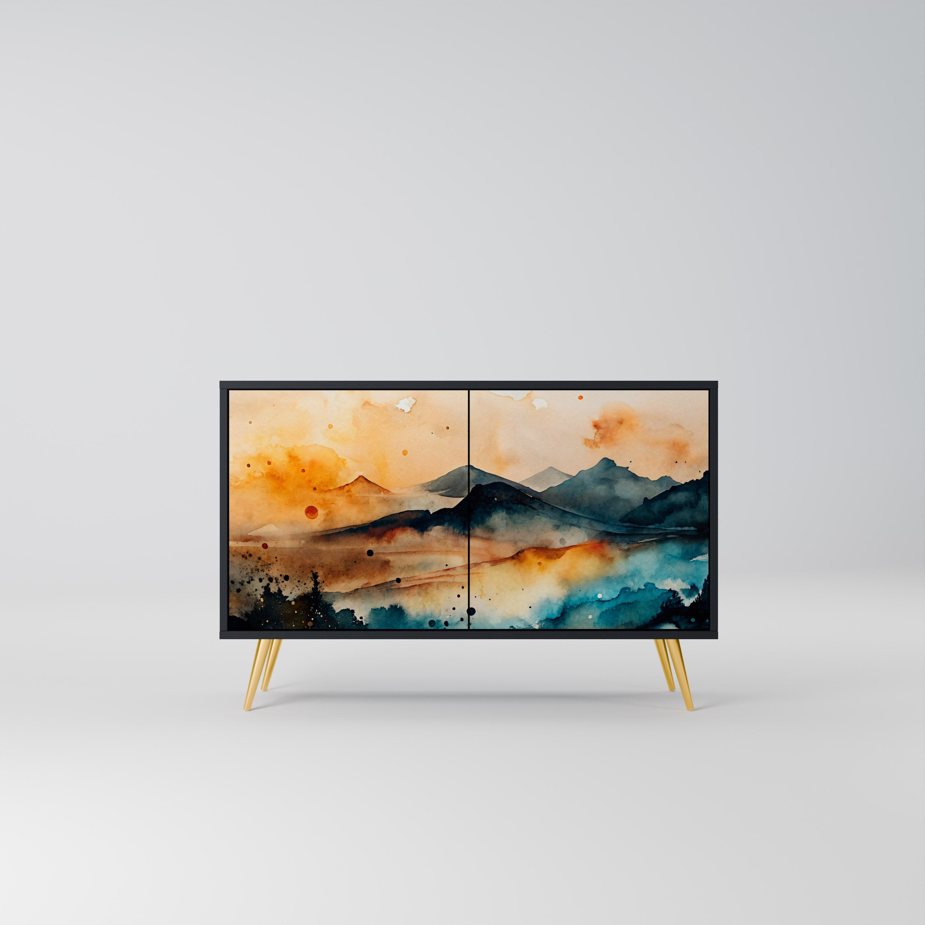 OMINOUS MOUNTAINS Aparador de 2 Portas em Acabamento Preto