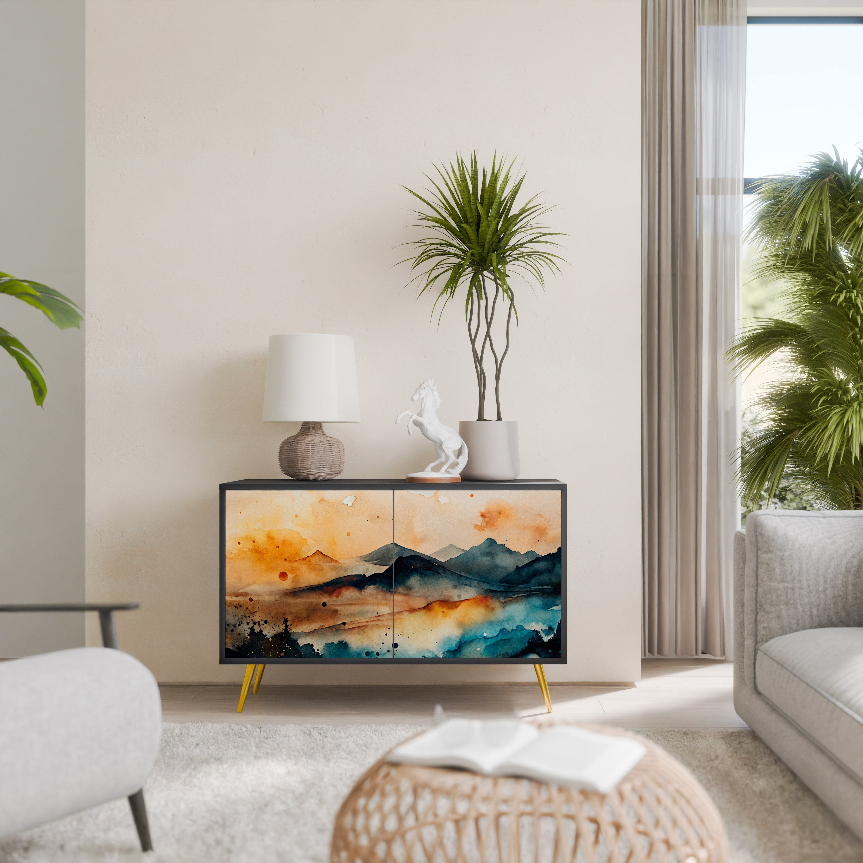 OMINOUS MOUNTAINS Aparador de 2 Portas em Acabamento Preto