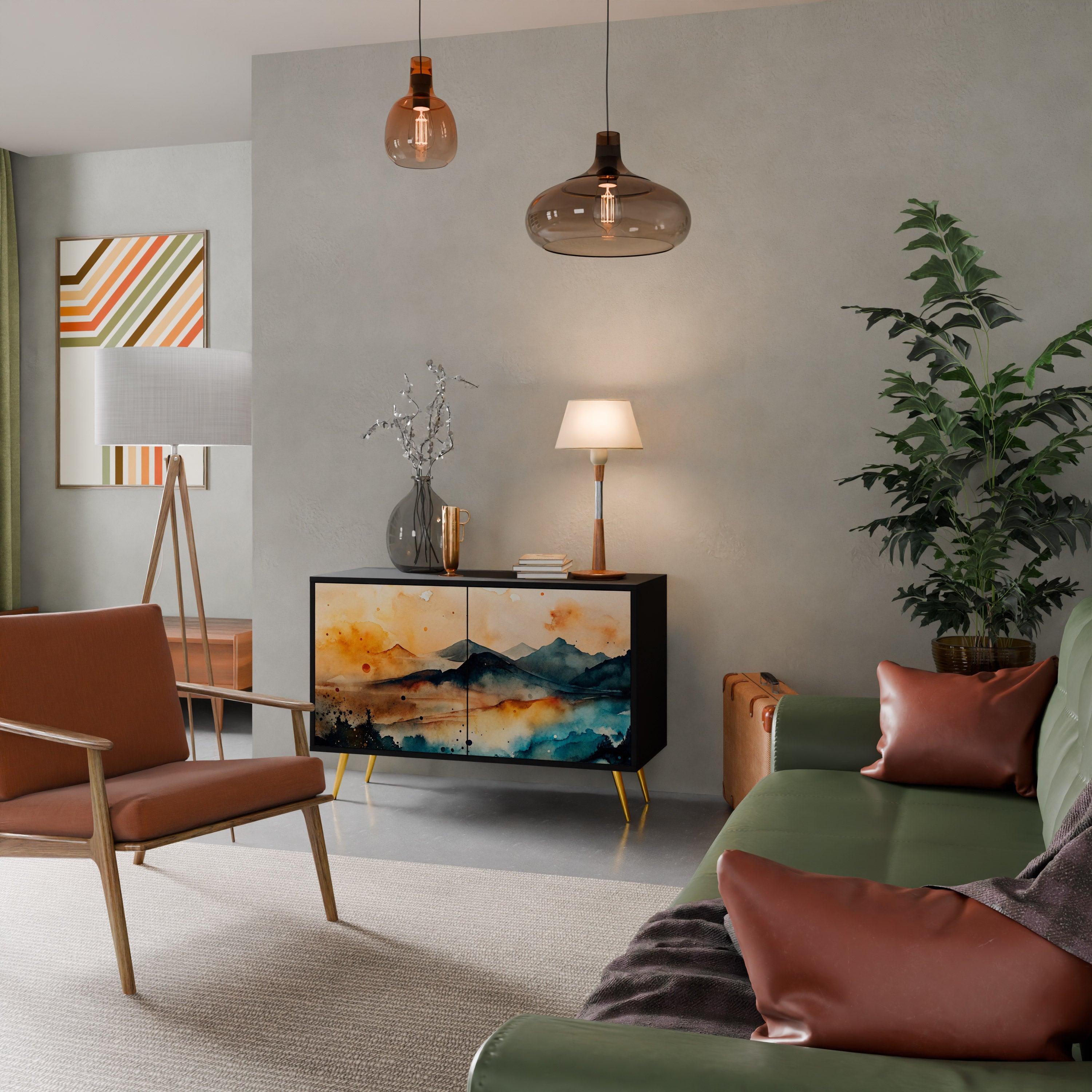 OMINOUS MOUNTAINS Aparador de 2 Portas em Acabamento Preto