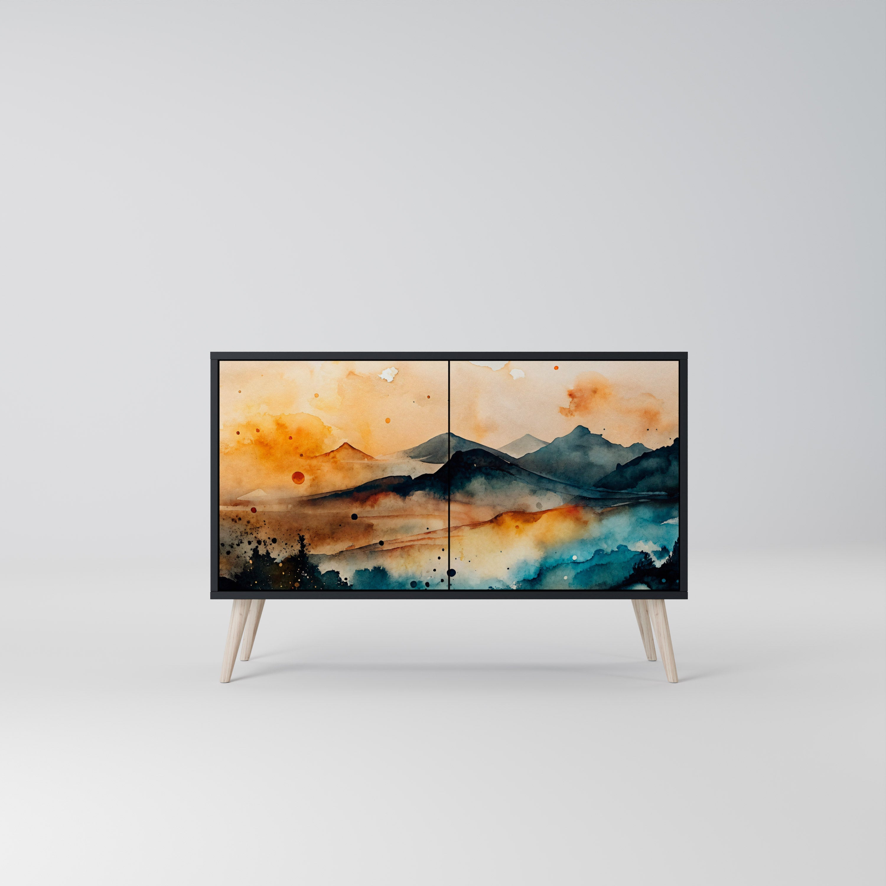 OMINOUS MOUNTAINS Aparador de 2 Portas em Acabamento Preto