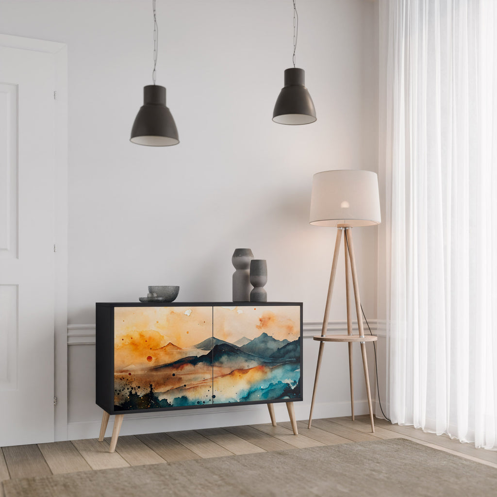 OMINOUS MOUNTAINS Aparador de 2 Portas em Acabamento Preto