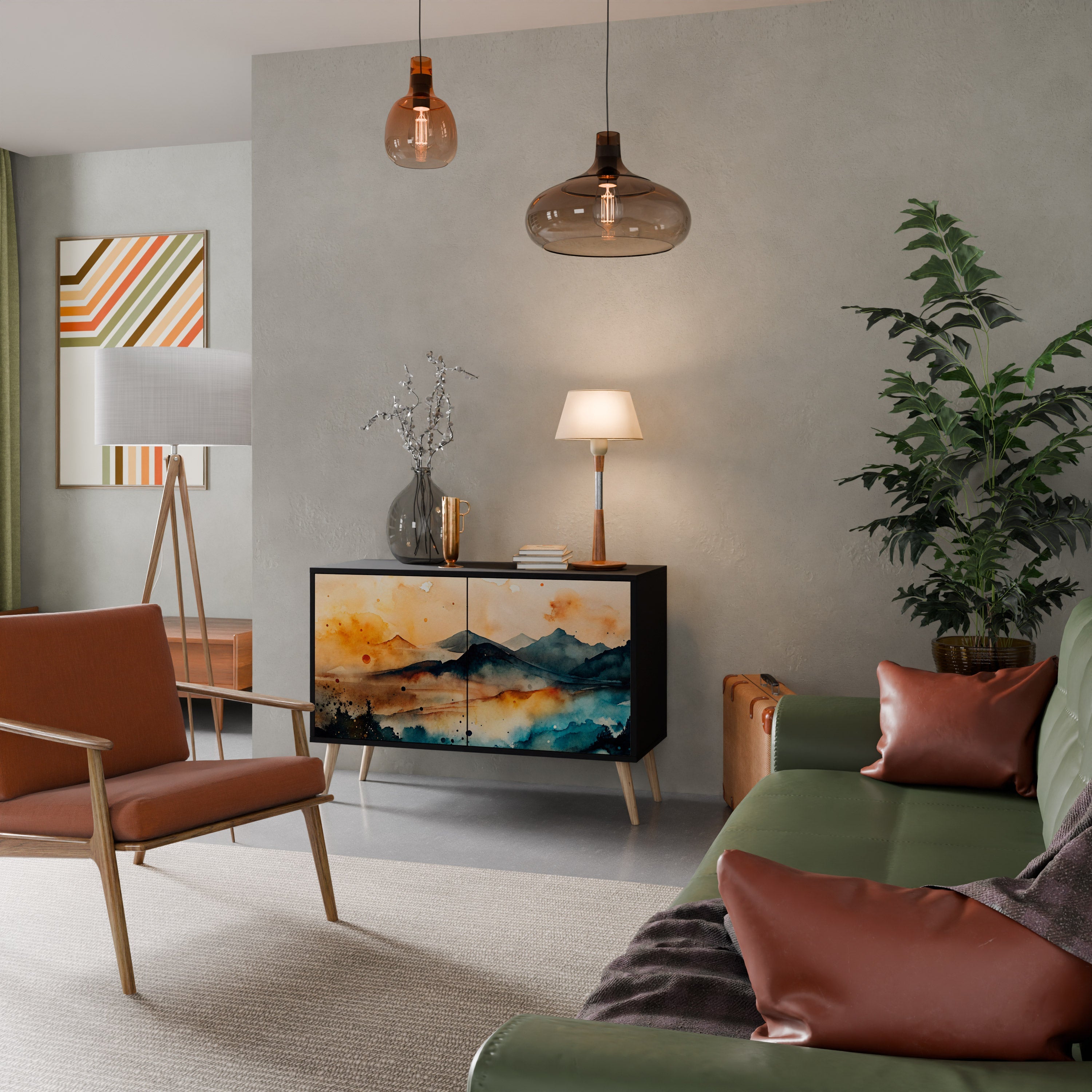 OMINOUS MOUNTAINS Aparador de 2 Portas em Acabamento Preto