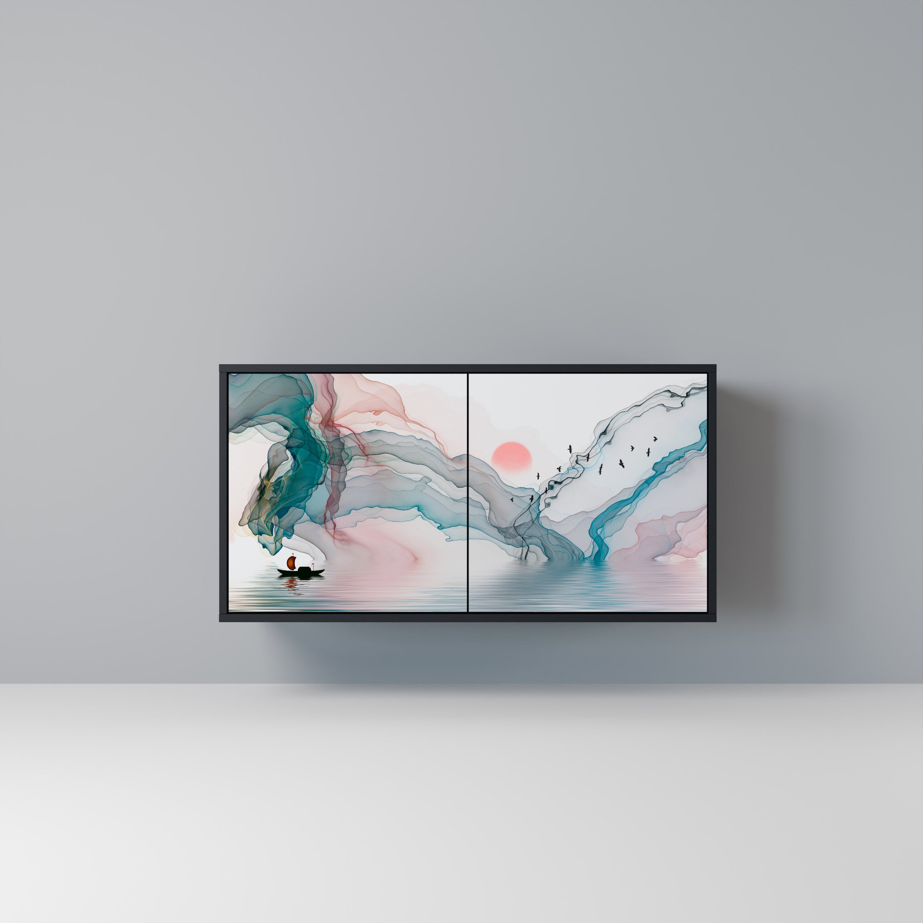 VELVET CROSSING Aparador de 2 Portas em Acabamento Preto