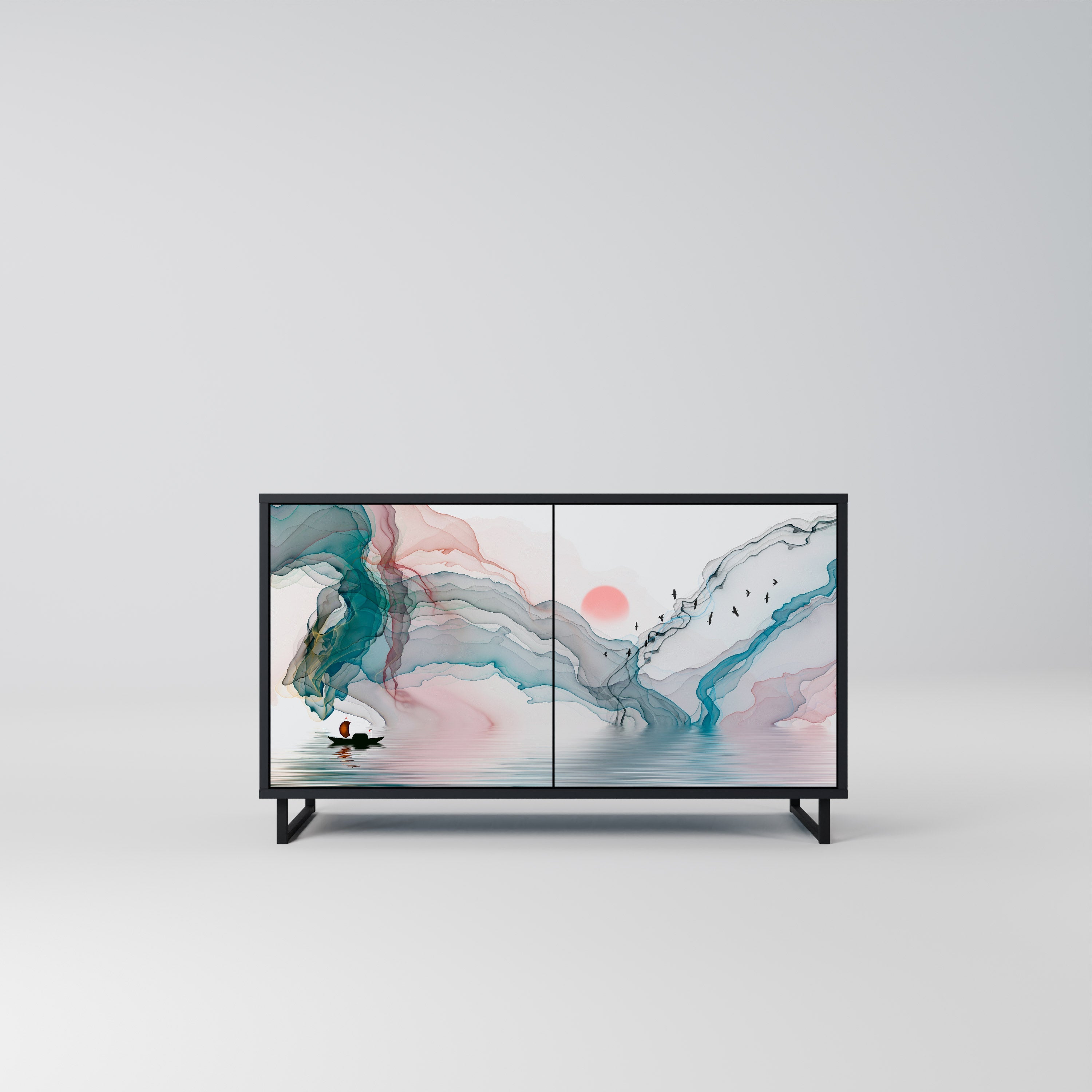 VELVET CROSSING Aparador de 2 Portas em Acabamento Preto