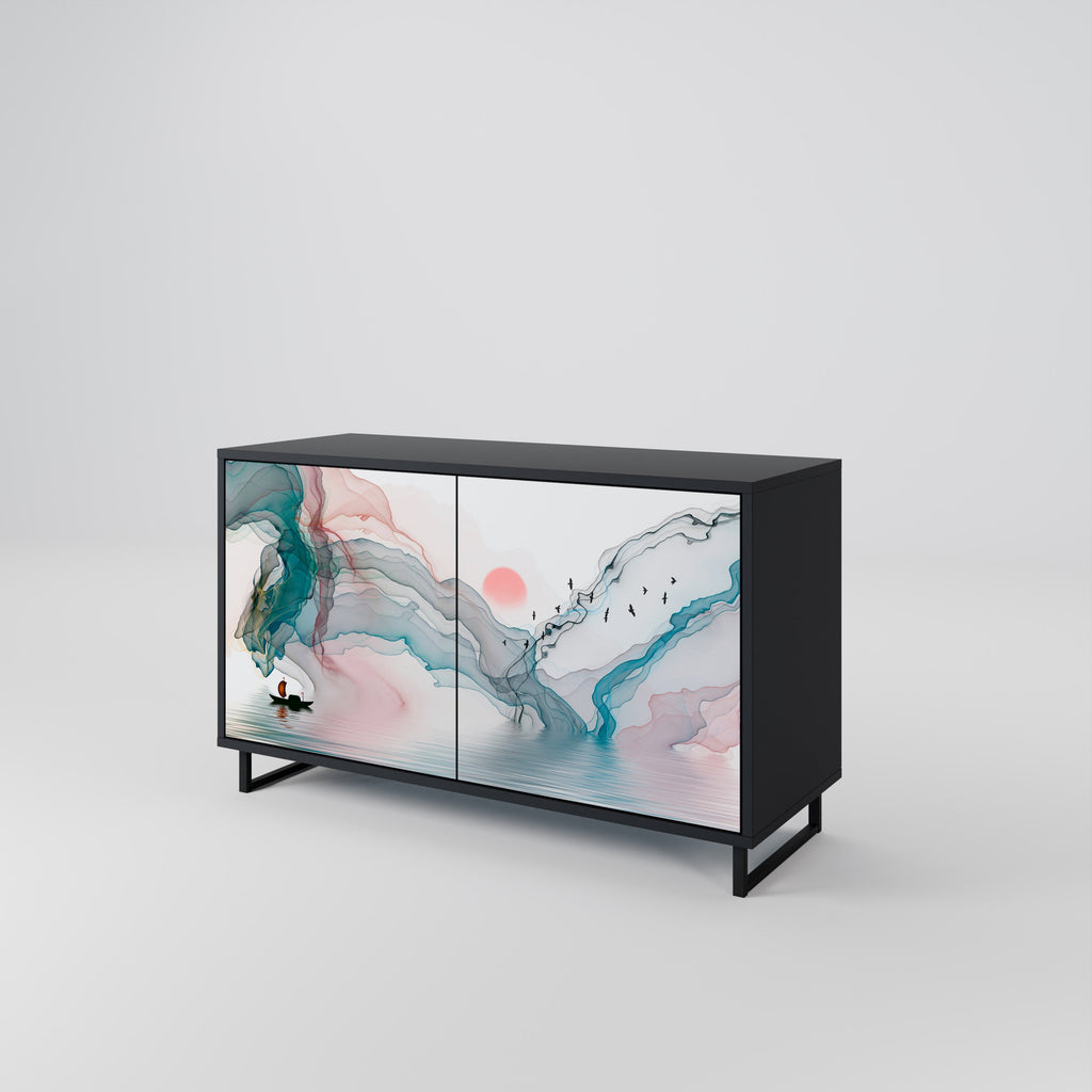 VELVET CROSSING Aparador de 2 Portas em Acabamento Preto