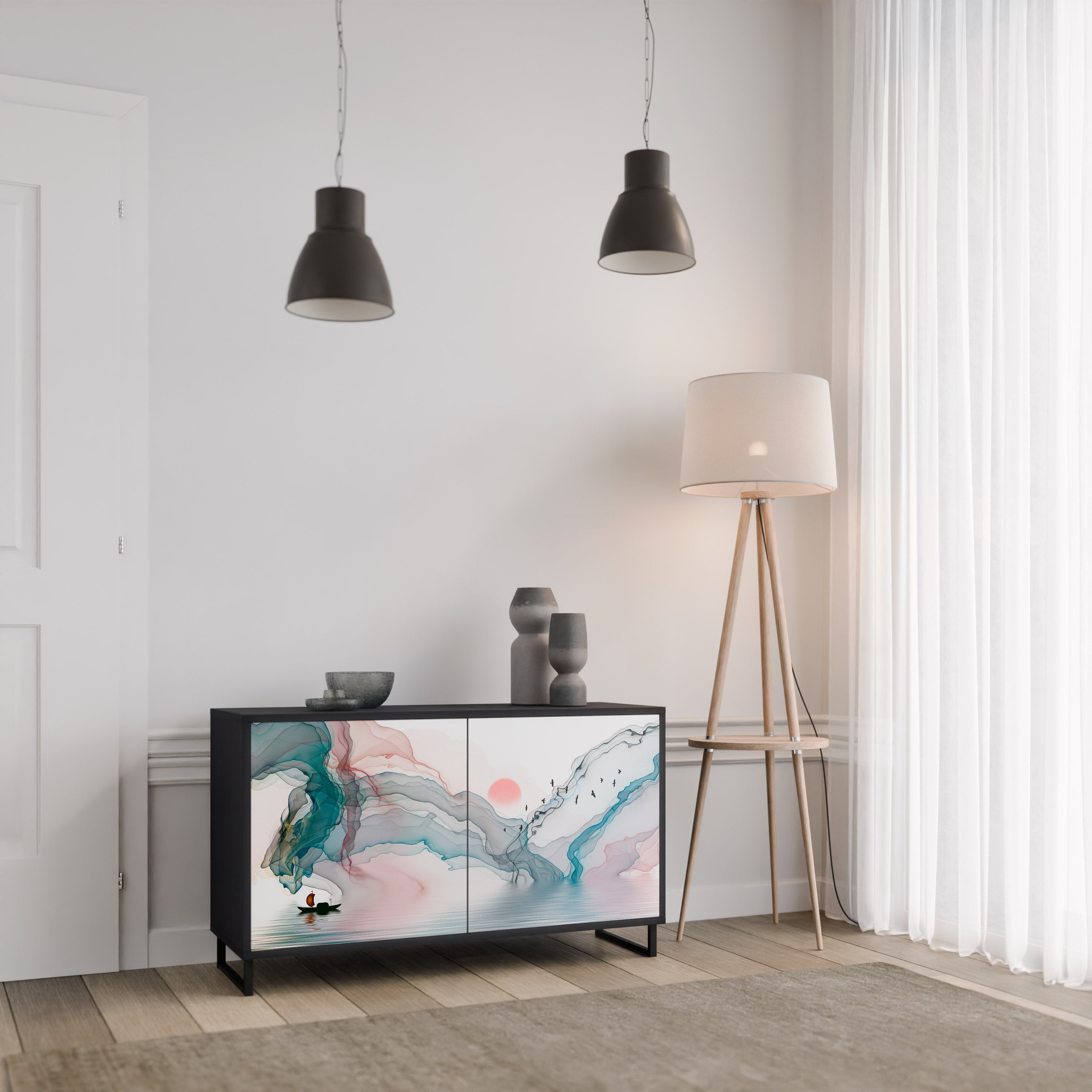 VELVET CROSSING Aparador de 2 Portas em Acabamento Preto