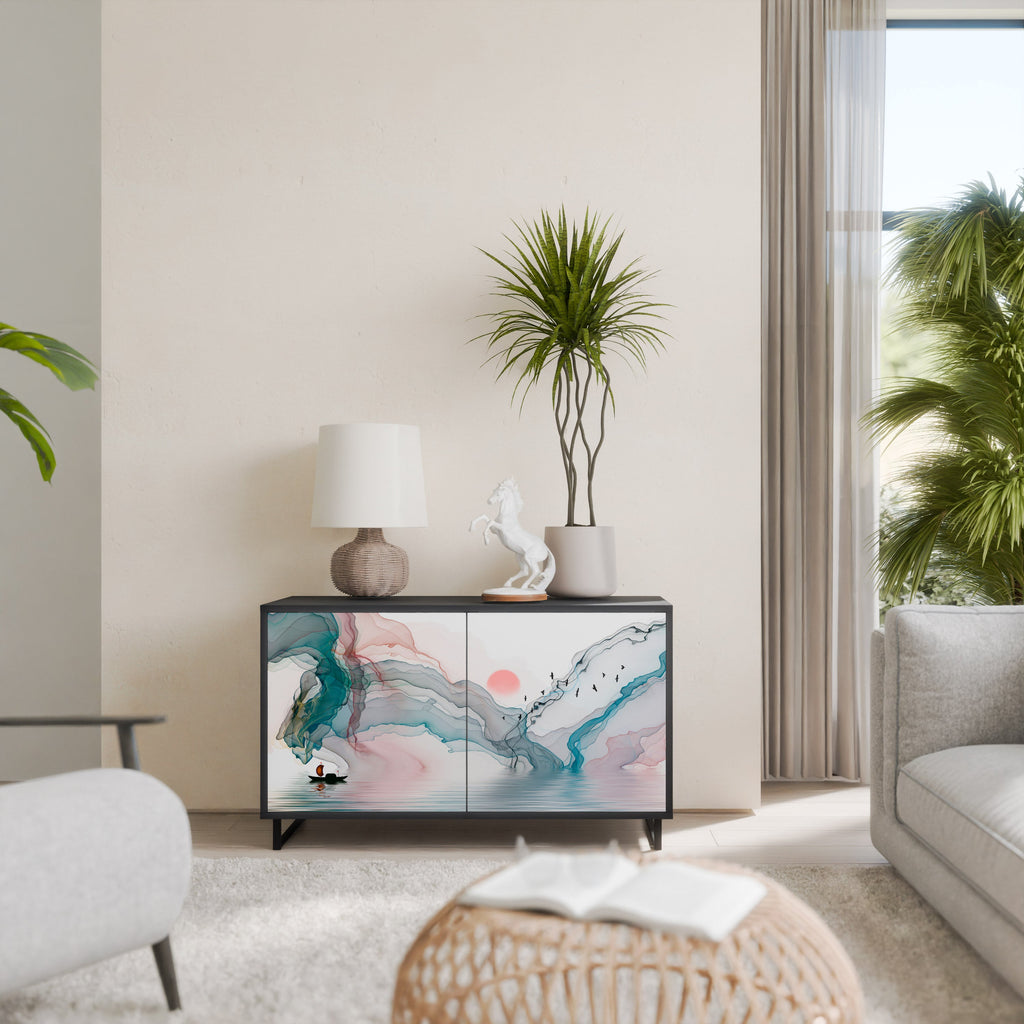 VELVET CROSSING Aparador de 2 Portas em Acabamento Preto