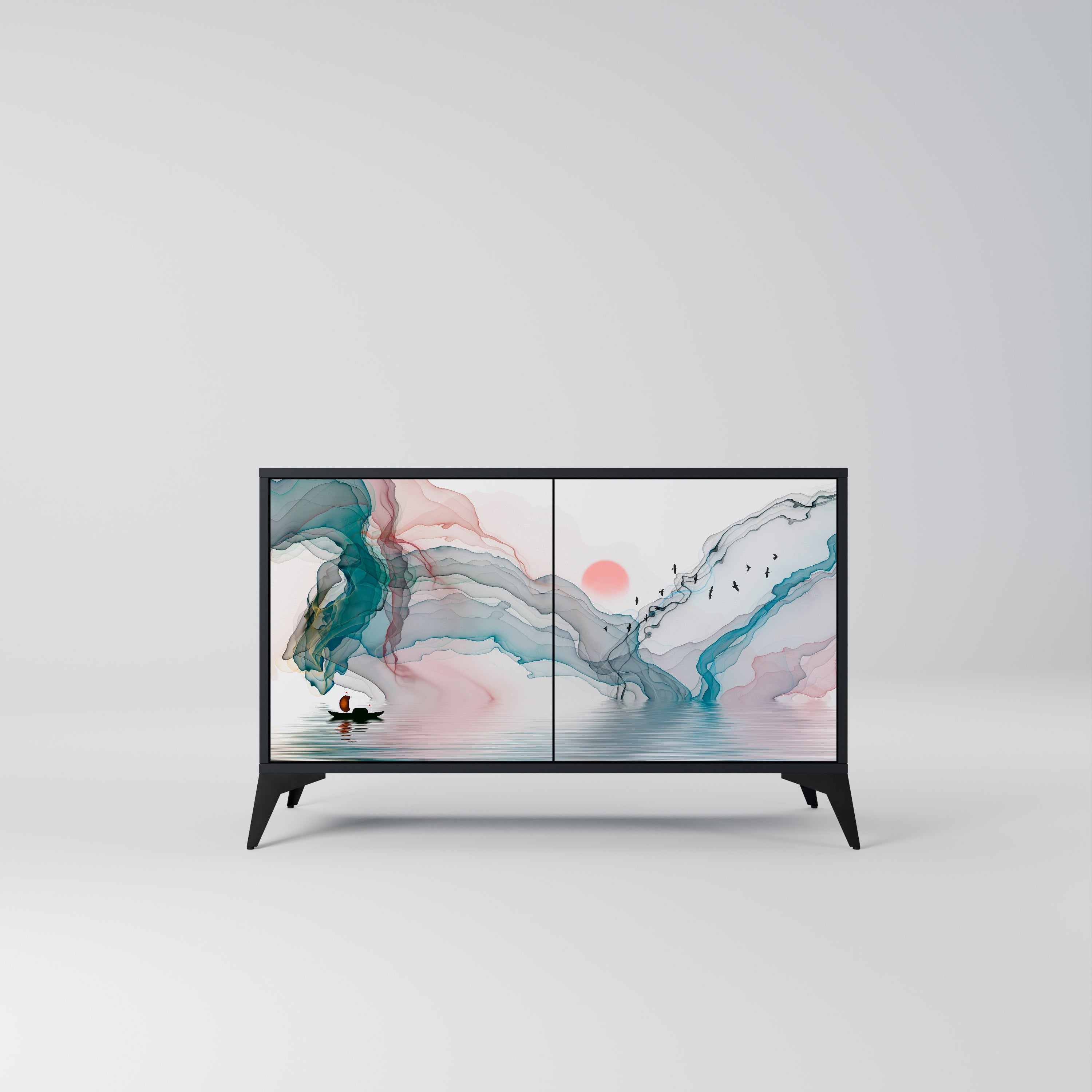 VELVET CROSSING Aparador de 2 Portas em Acabamento Preto